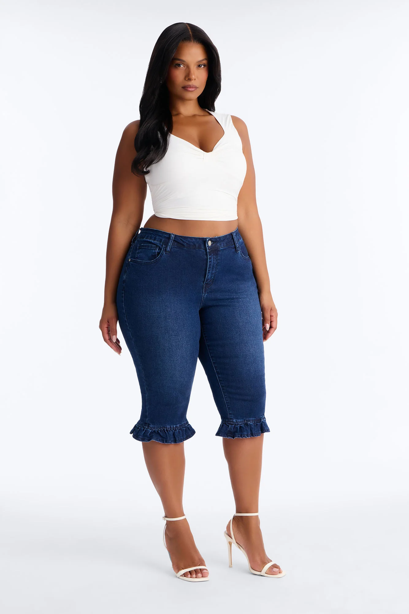 Steal The Show Ruffle Denim Capris - Dark Wash - Image 5