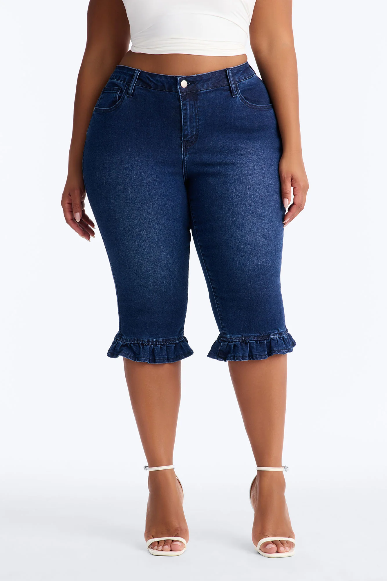 Steal The Show Ruffle Denim Capris - Dark Wash - Image 6