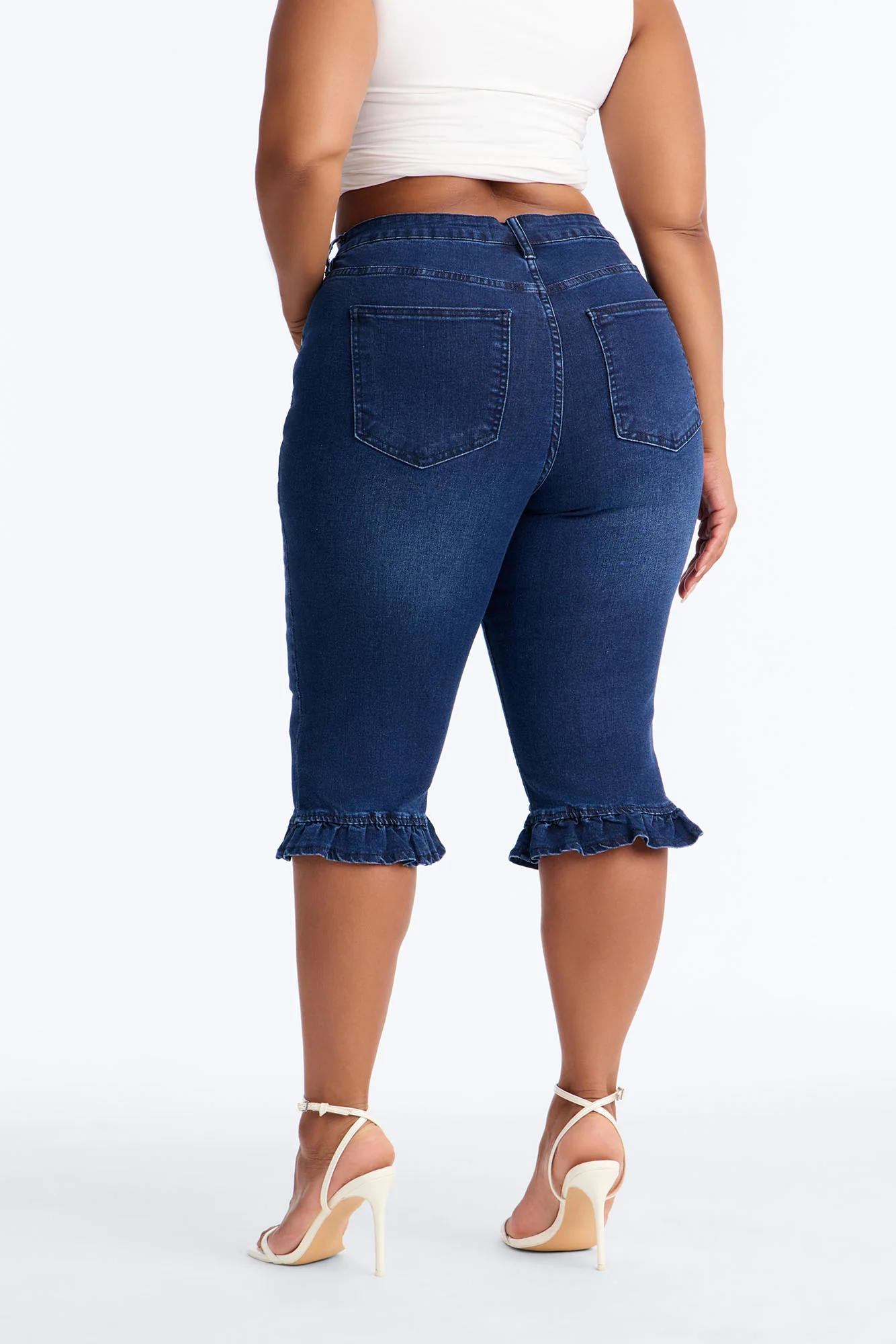 Steal The Show Ruffle Denim Capris - Dark Wash - Image 8