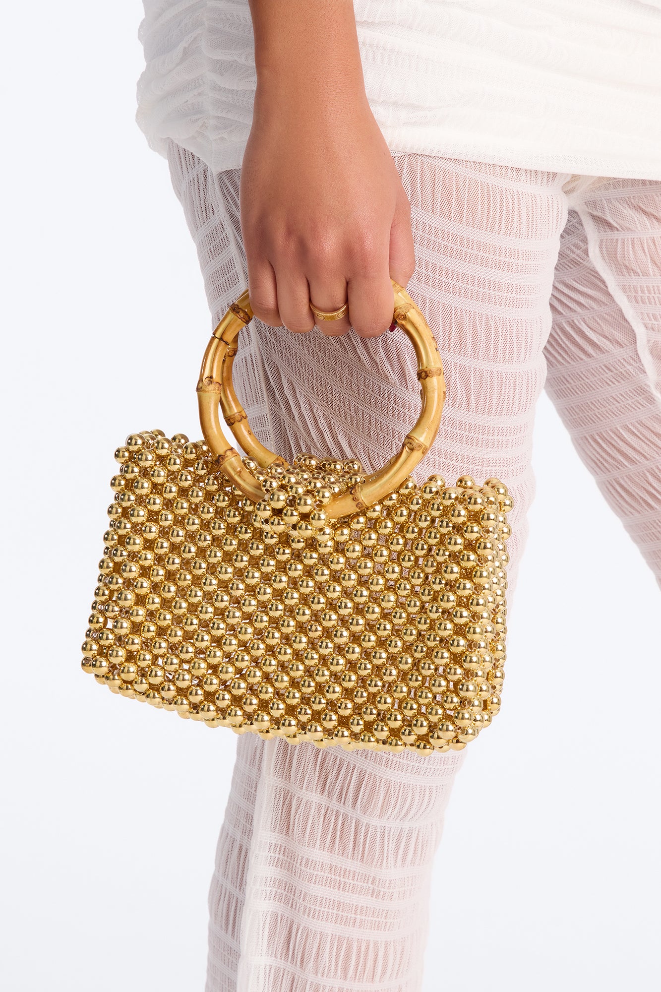 Steel The Spotlight Beaded Satchel Handbag - Gold