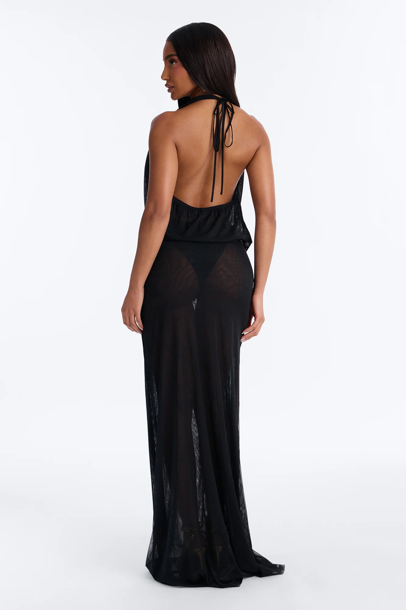 Stella Backless Mesh Maxi Dress - Black - Image 3
