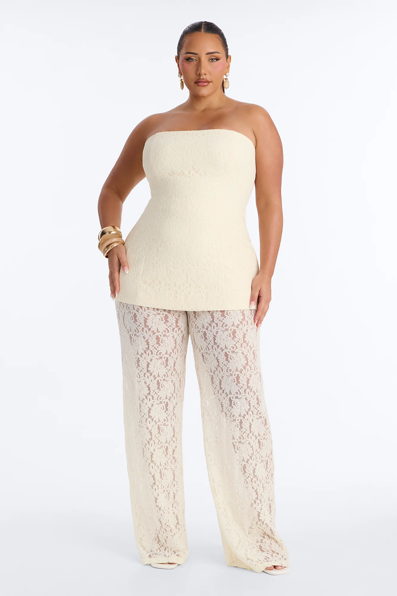 Stella Lace Strapless Jumpsuit - Cream - Image 5