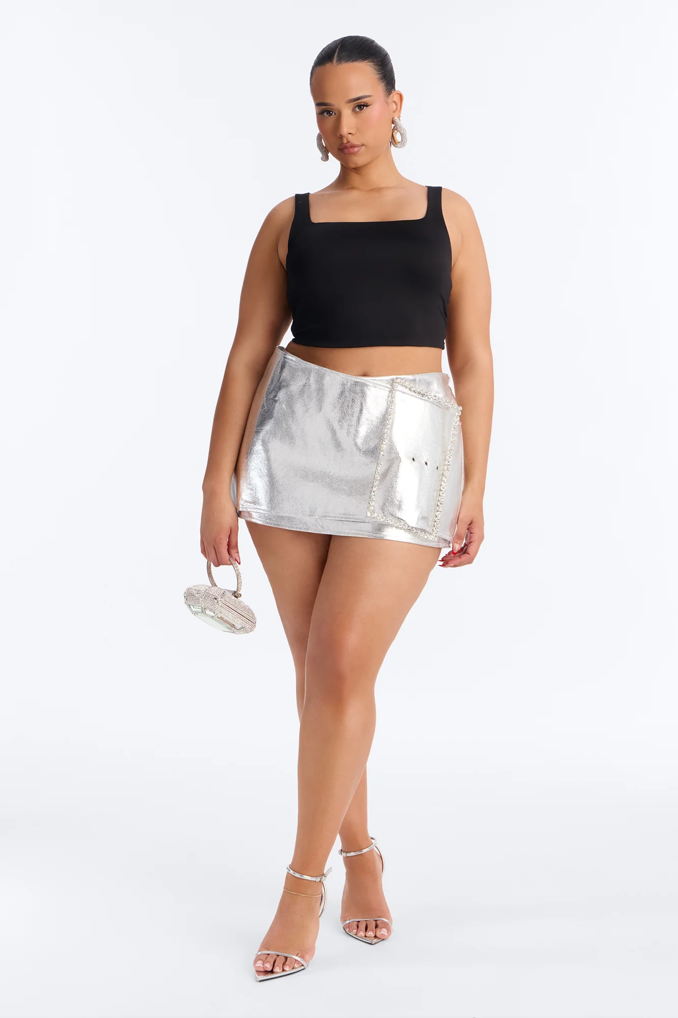 Stella Metallic Oversized Belt Micro Mini Skort - Silver - Image 5