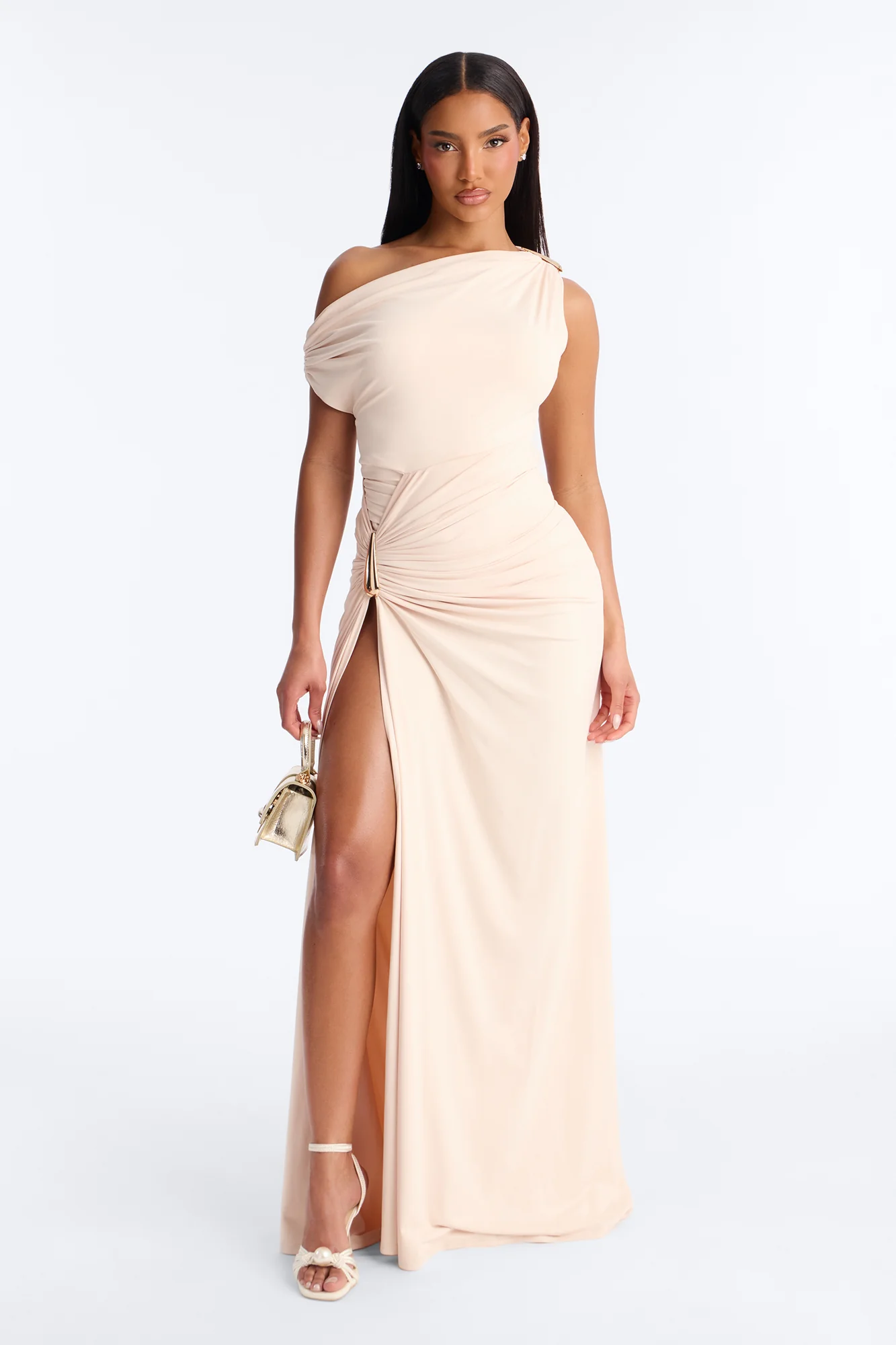 Stella Ruched Maxi Dress - Cream