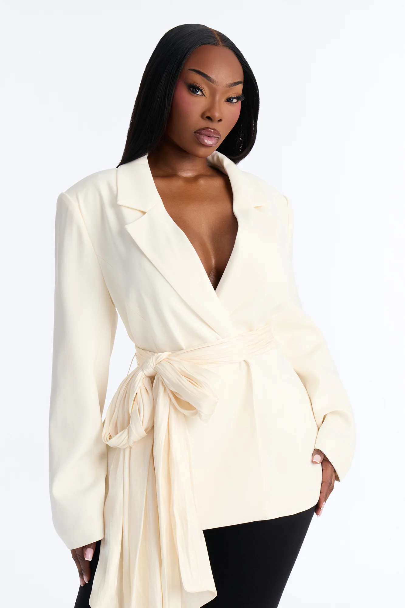 Stella Wrap Waist Blazer Single Breasted Blazer - Ivory - Image 6