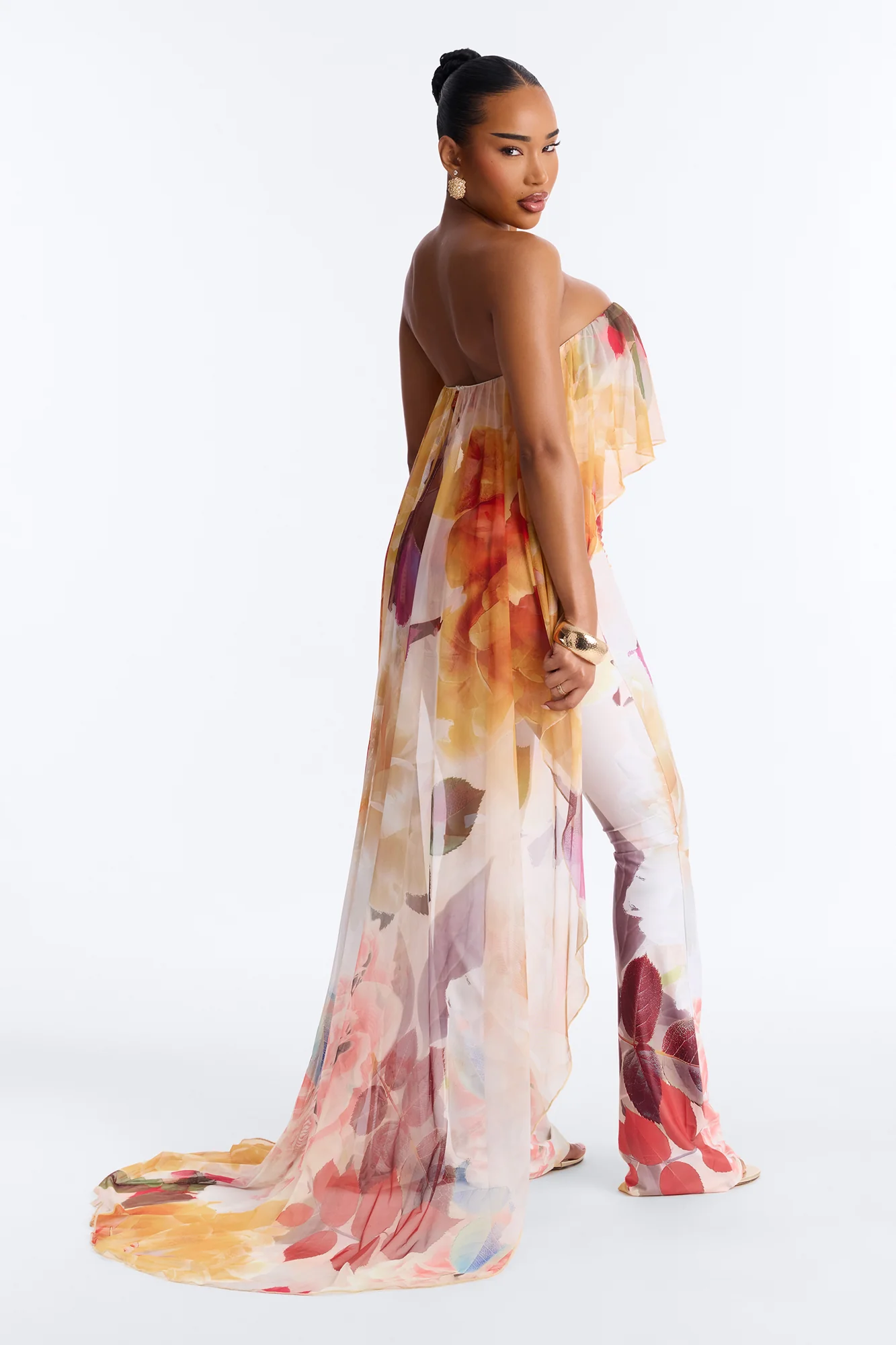 Steph Draped Floral Strapless Jumpsuit - Yellow