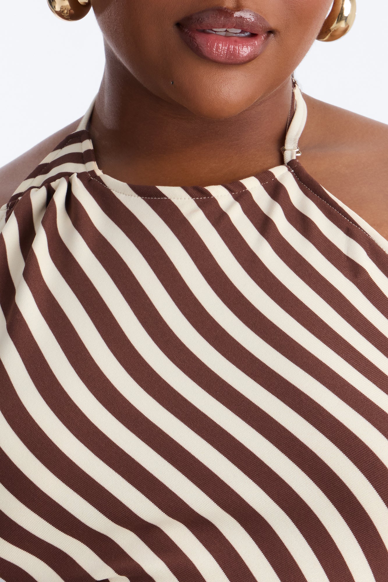 Steph Striped Draped Tie Halter Top - Mocha/combo - Image 7