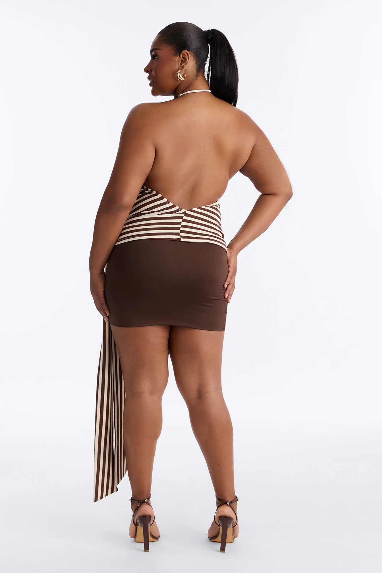 Steph Striped Draped Tie Halter Top - Mocha/combo - Image 8