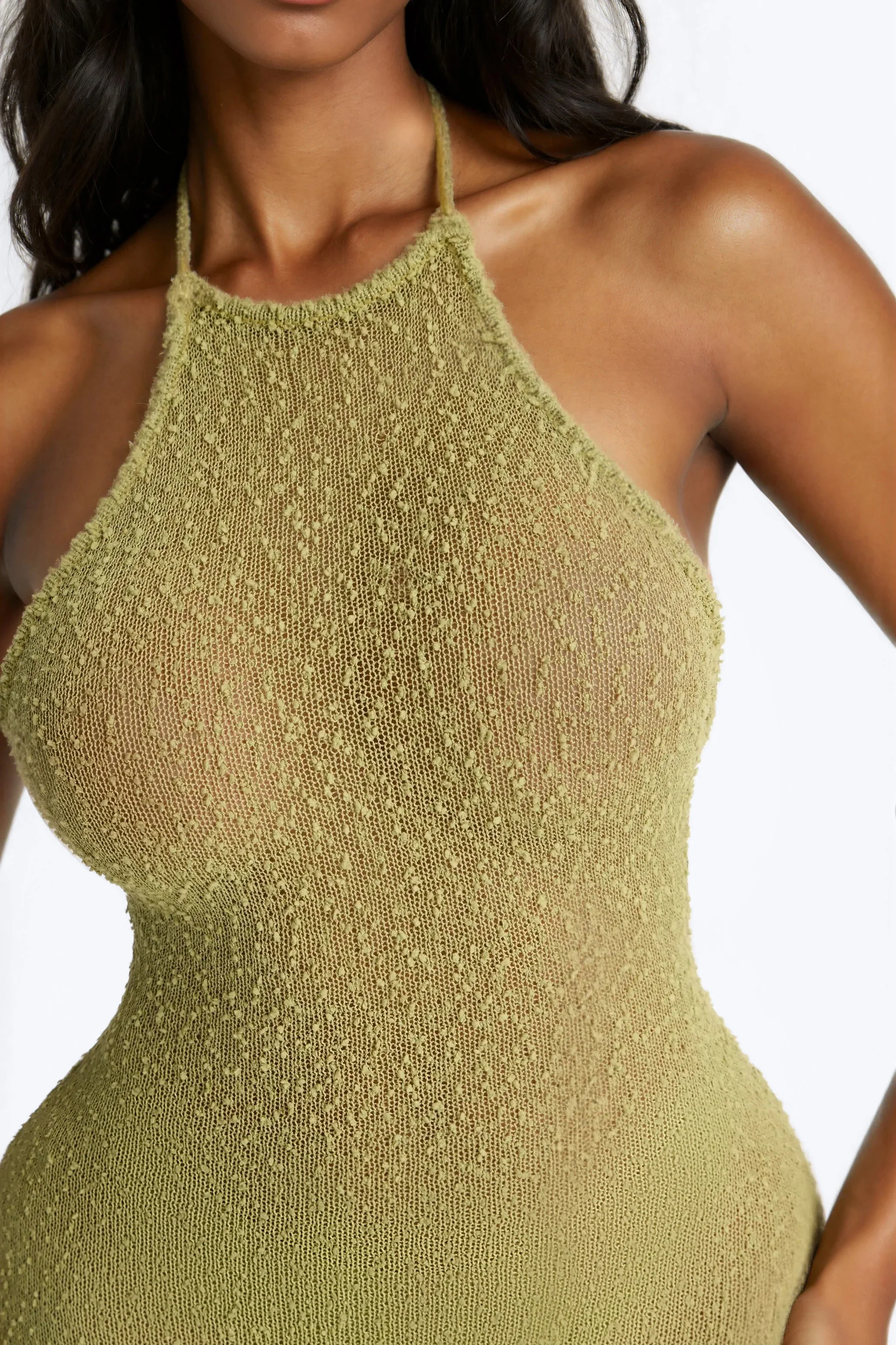 Stephanie Backless Textured Maxi Dress - Olive - Image 3