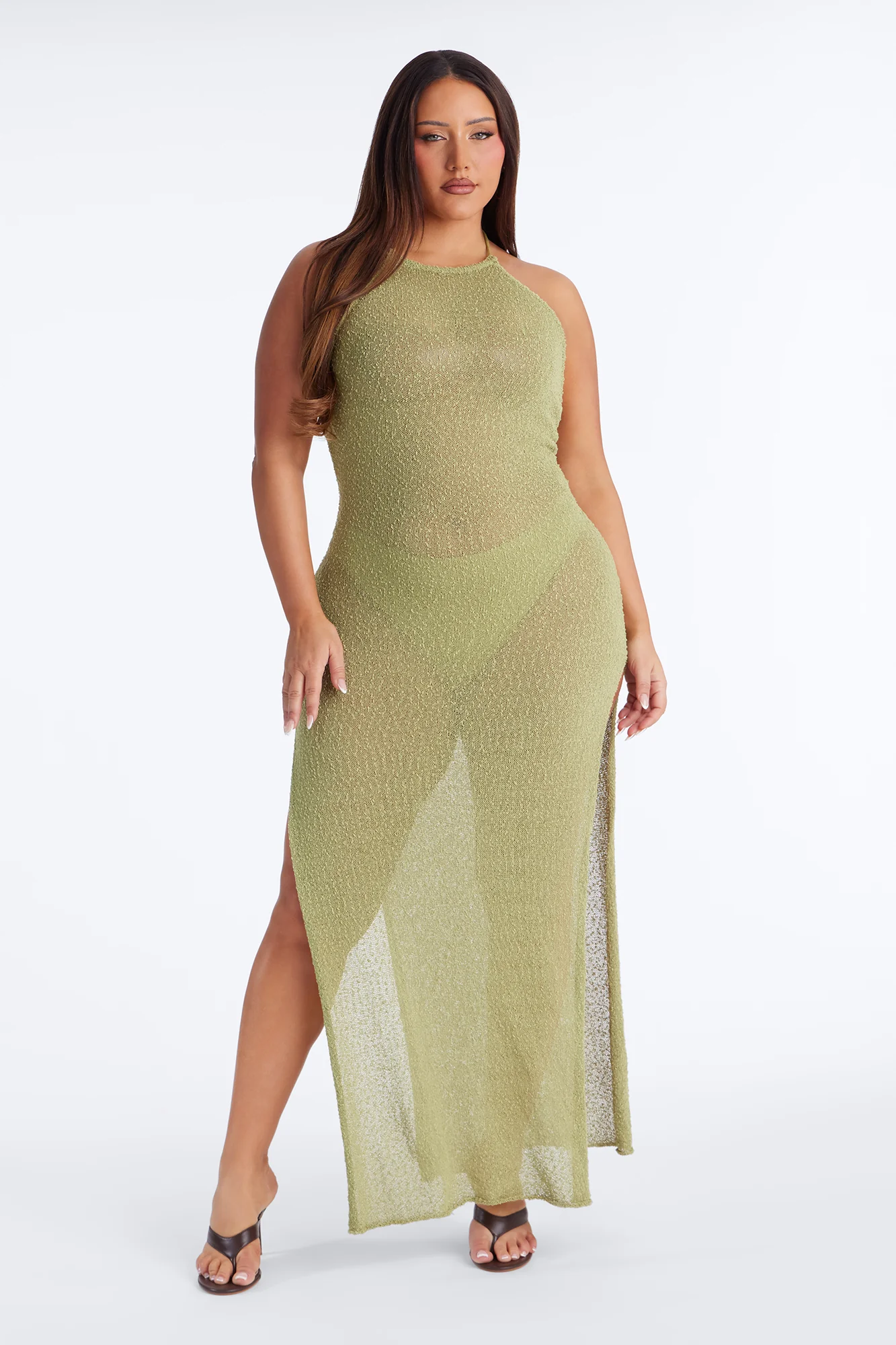 Stephanie Backless Textured Maxi Dress - Olive - Image 5