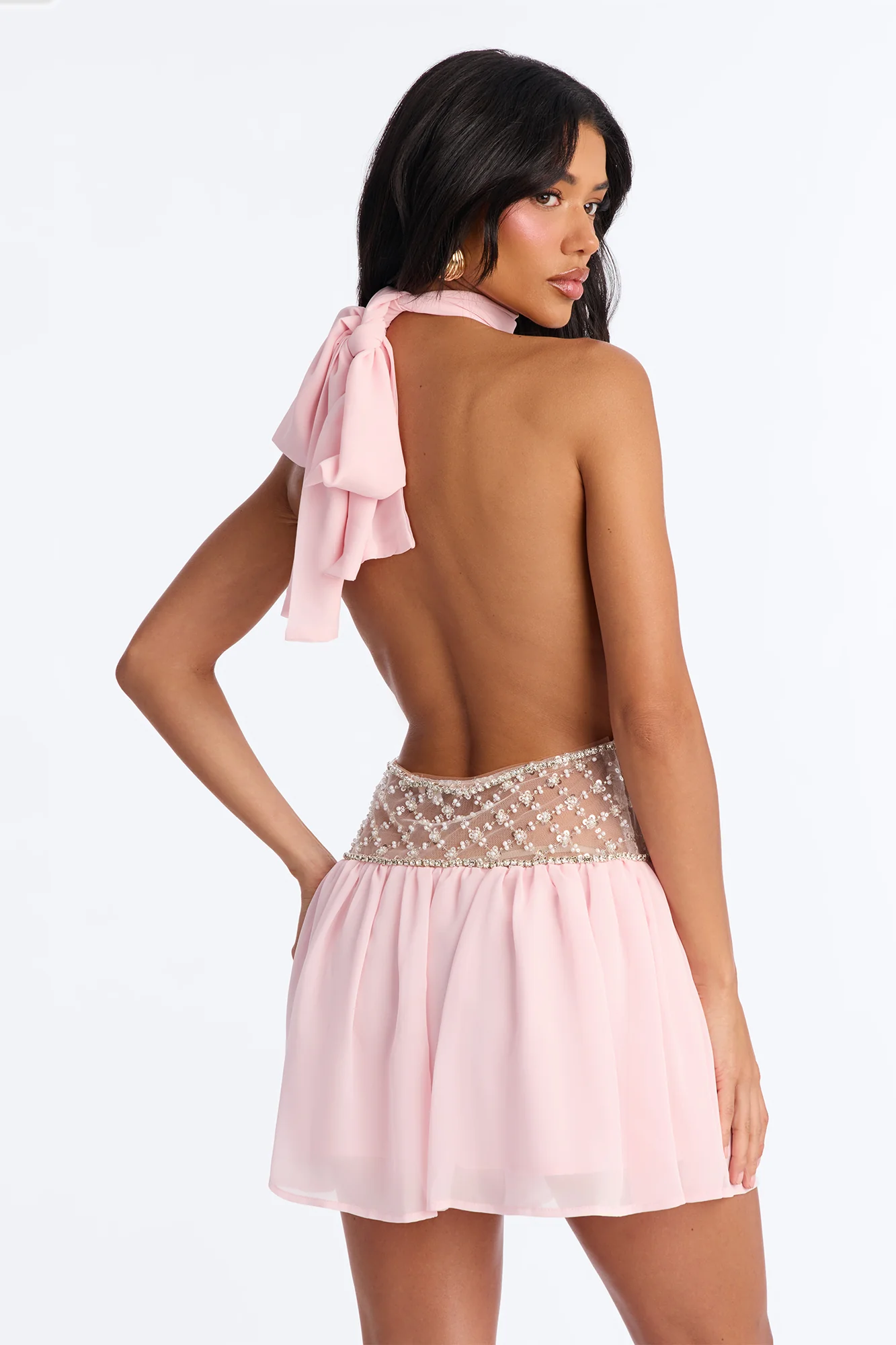 Stephanie Embellished Chiffon Mini Dress - Light Pink - Image 4