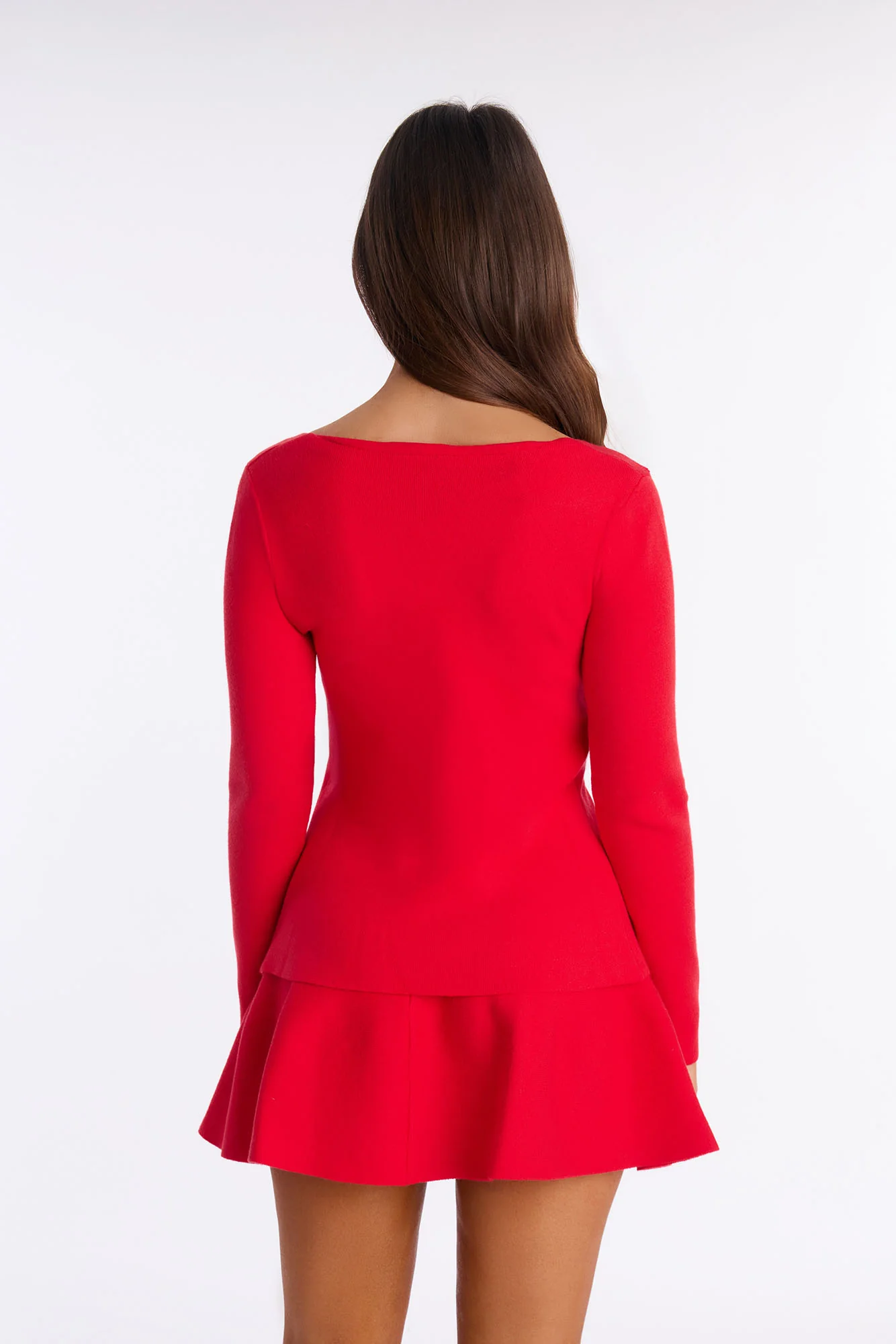 Stephie Two Way Zip Cardigan Skirt Set - Red - Image 3