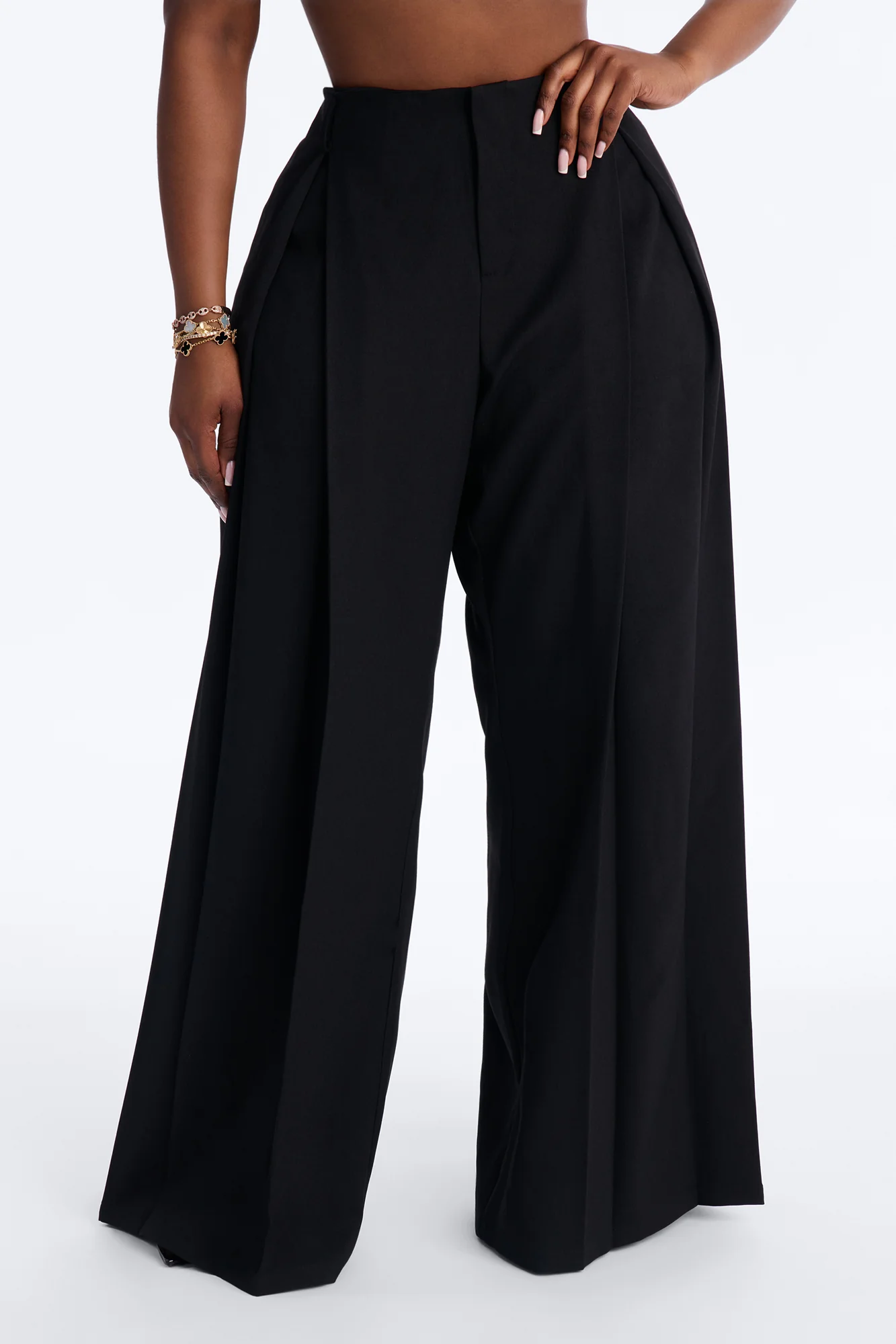 Stevie Low Rise Front Pleated Wide Leg Trouser Pant 33″ - Black - Image 5