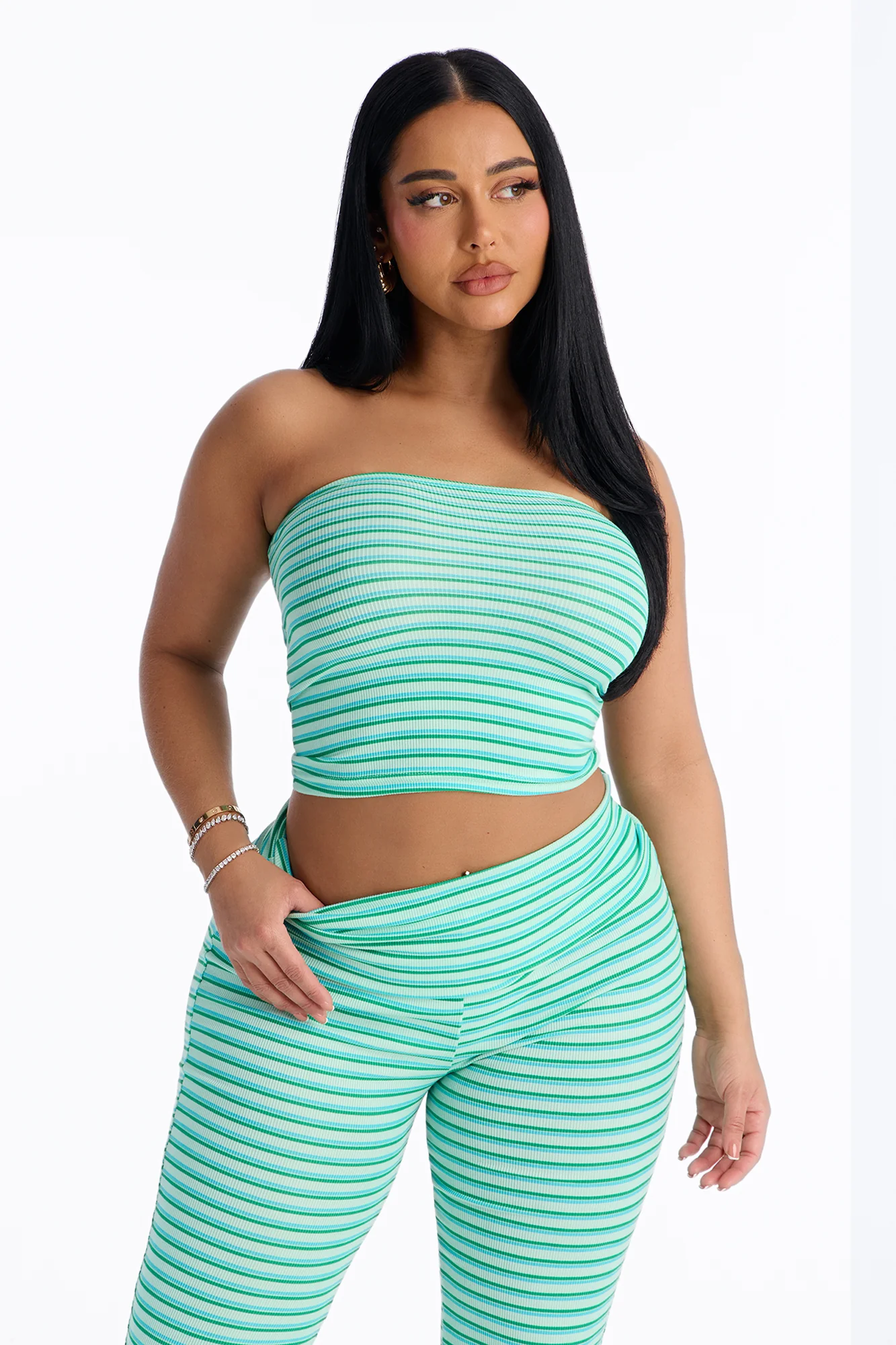 Still Dreaming Tube Top PJ Foldover Pant Set - Aqua - Image 2