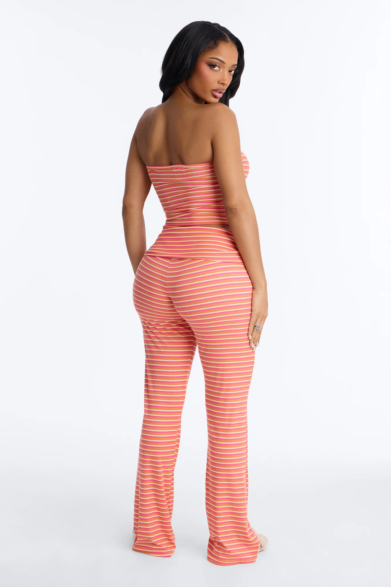 Still Dreaming Tube Top PJ Foldover Pant Set - Orange - Image 3