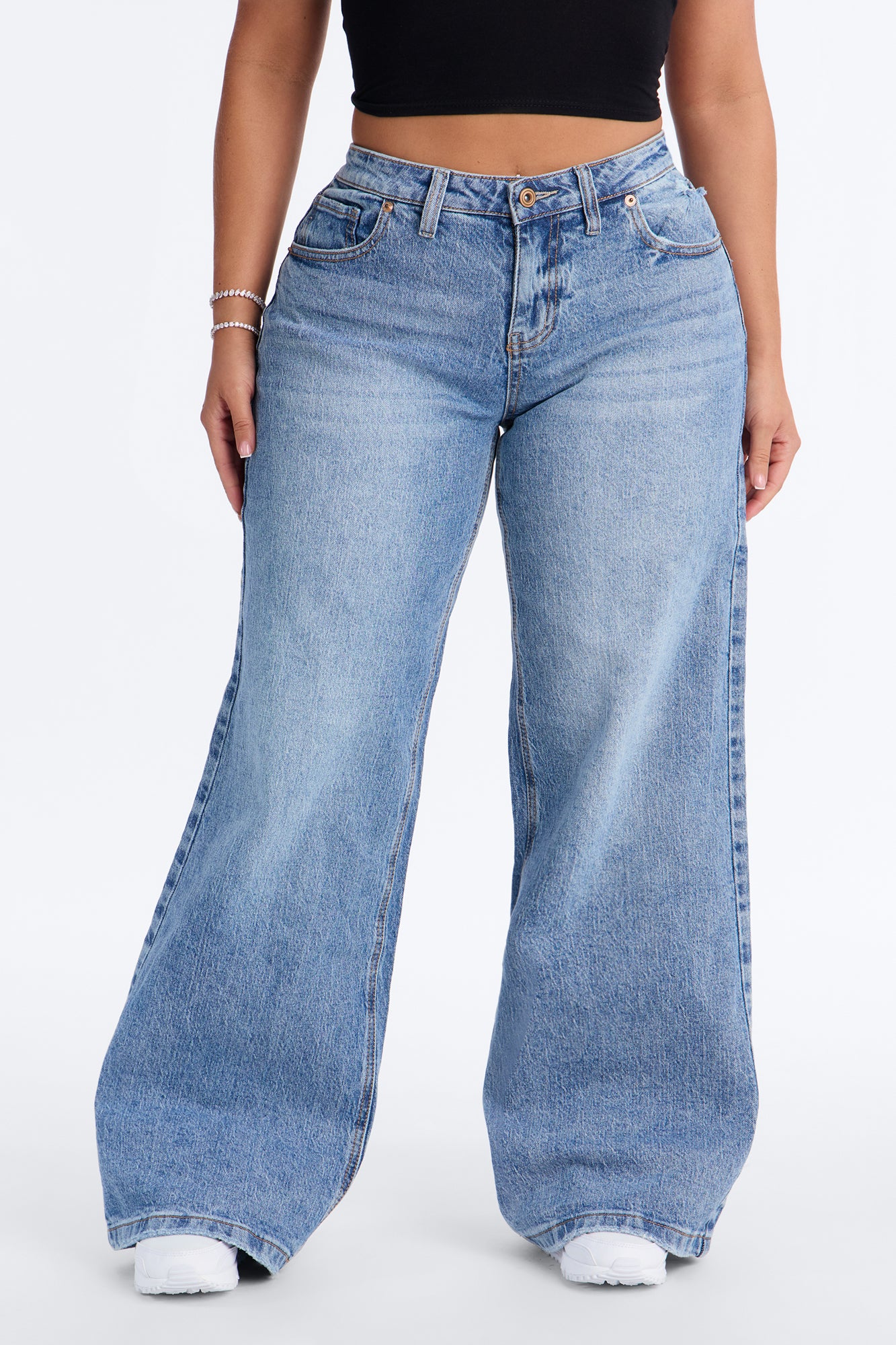 Still Going Strong Baggy Wide Leg Jeans - Medium Wash - Image 2