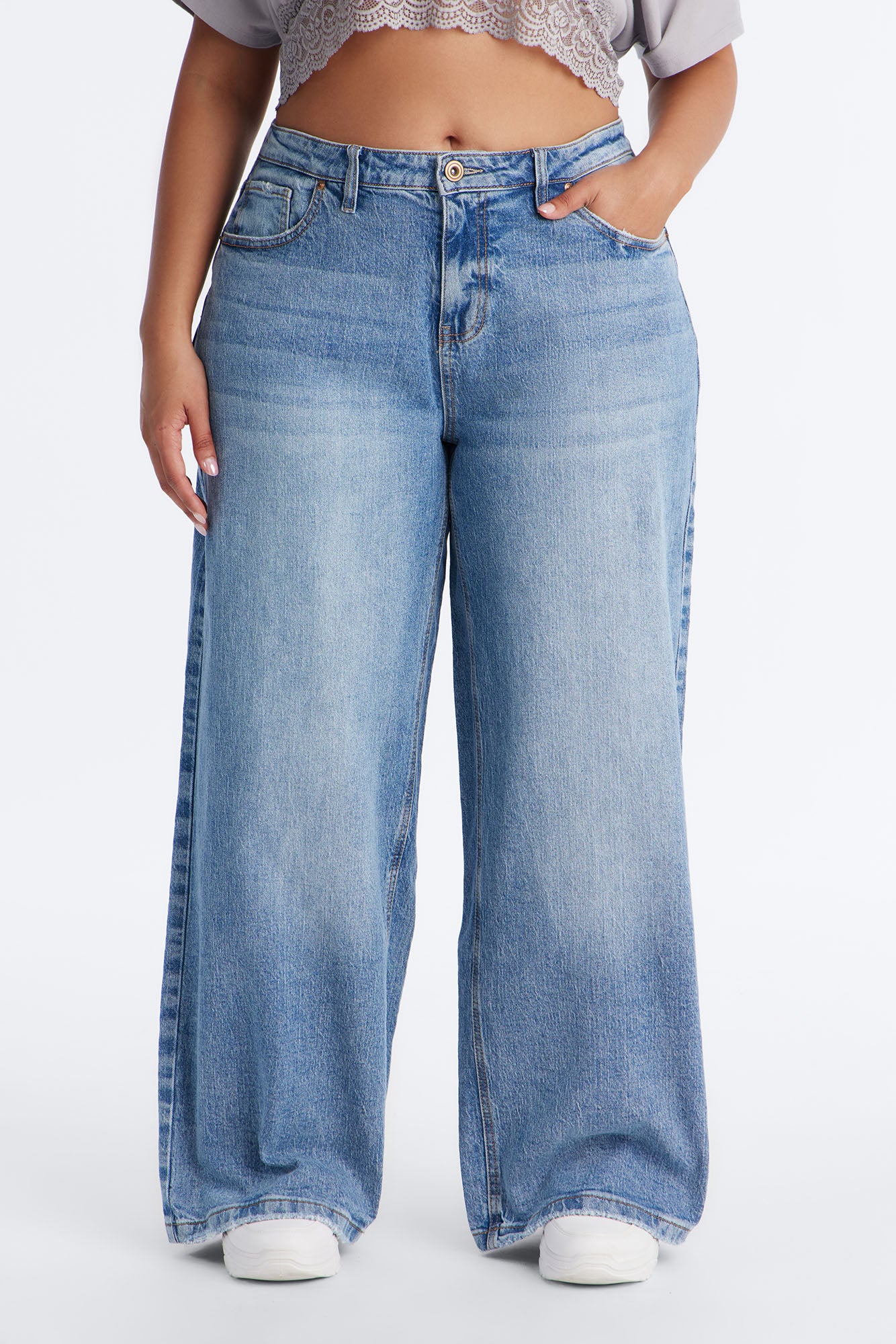 Still Going Strong Baggy Wide Leg Jeans - Medium Wash - Image 5