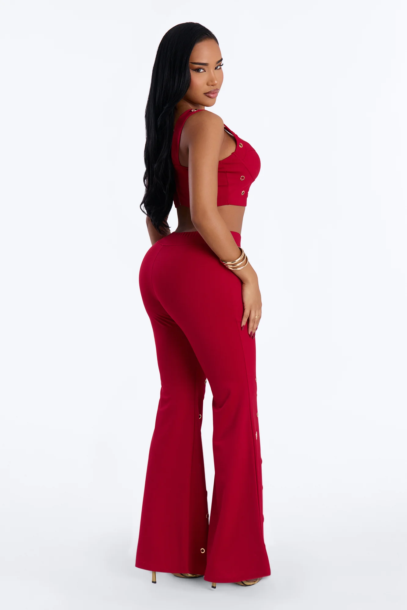 Stole Your Heart Grommet Pant Set - Red - Image 3