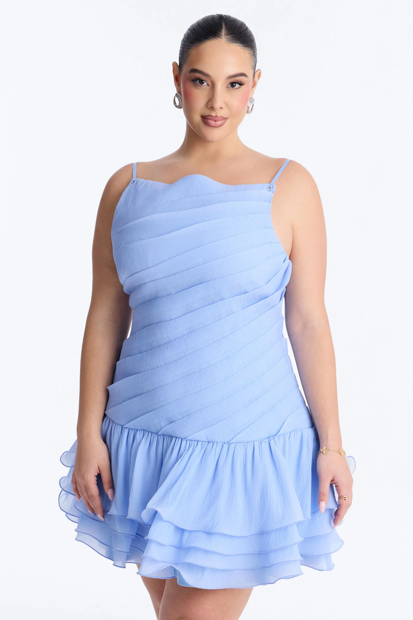 Story Tale Dreams Pleated Mini Dress - Blue - Image 5