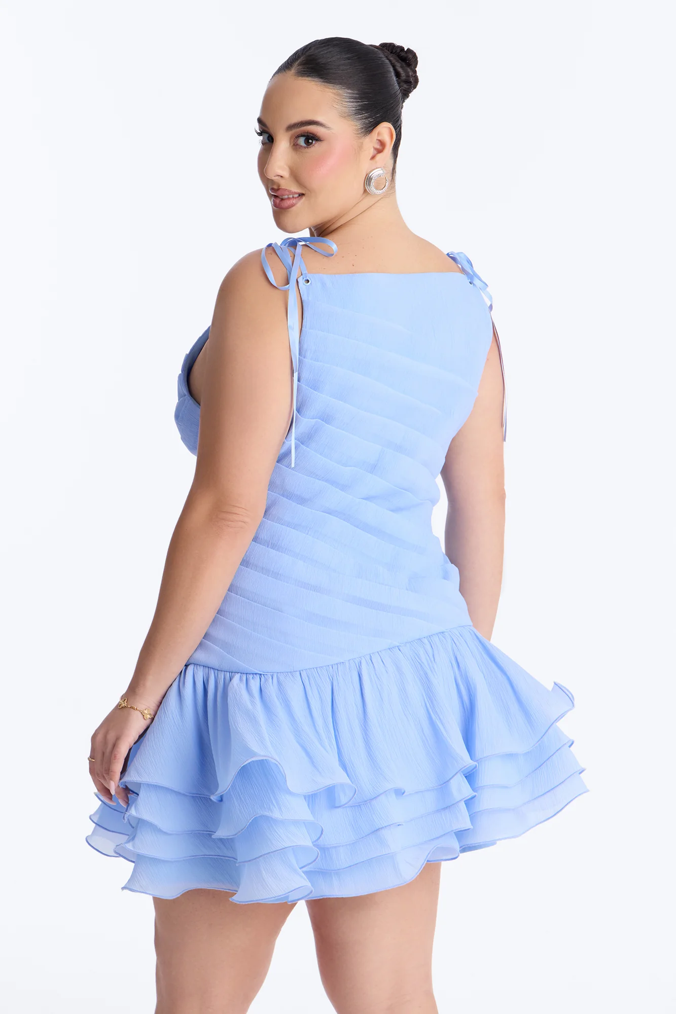 Story Tale Dreams Pleated Mini Dress - Blue - Image 6