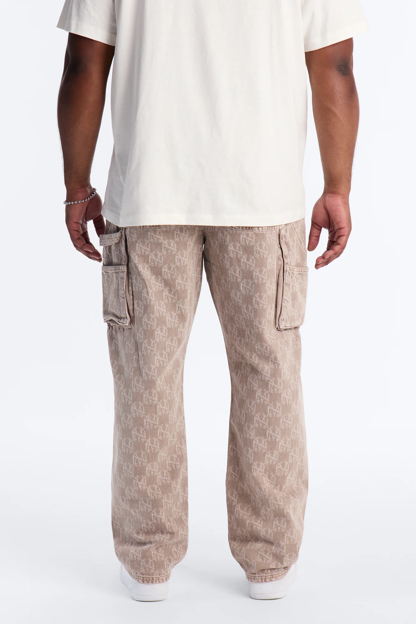 Straight Break Wide Monogram Distressed Jean - Khaki - Image 10