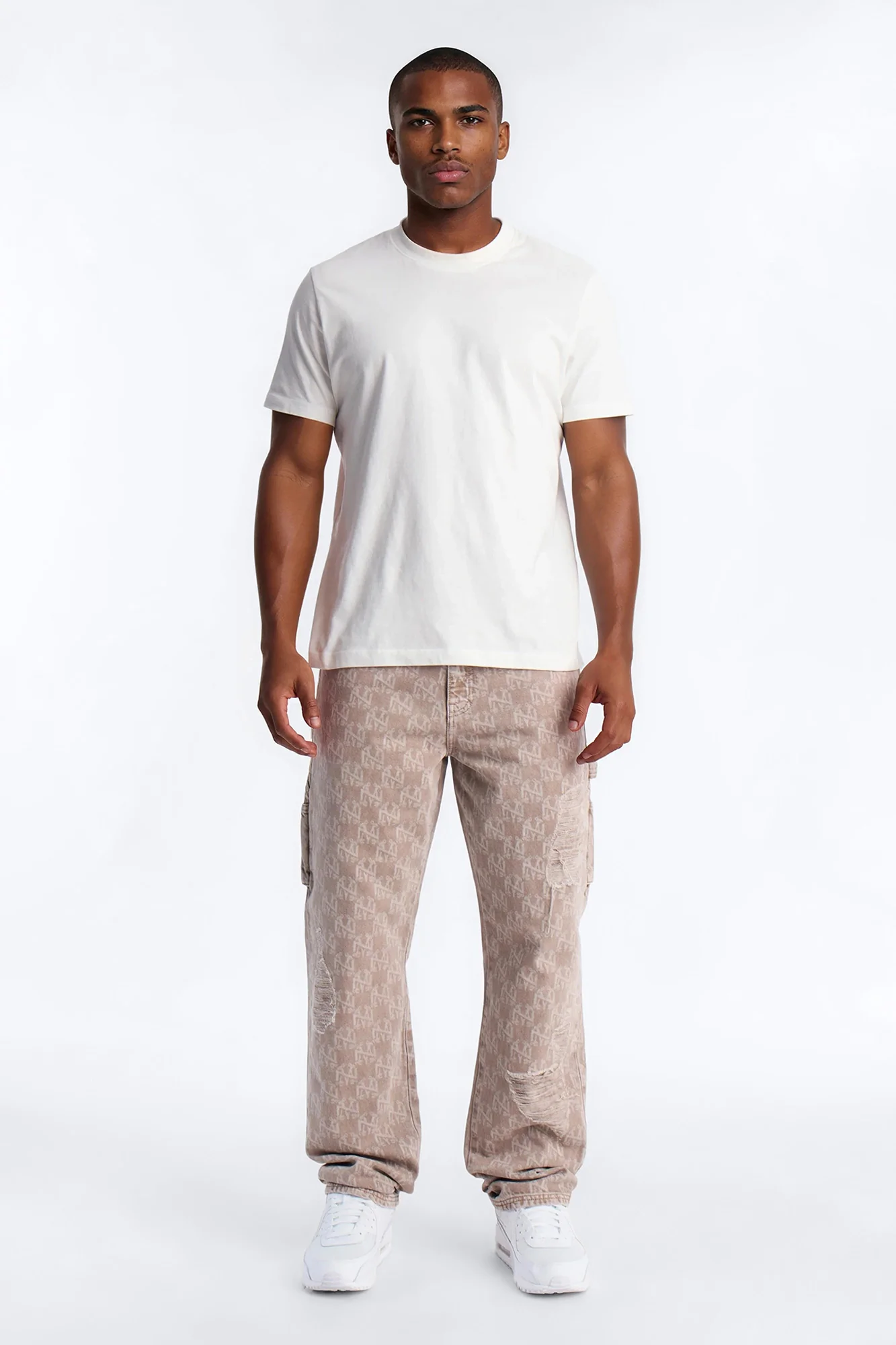 Straight Break Wide Monogram Distressed Jean - Khaki - Image 2