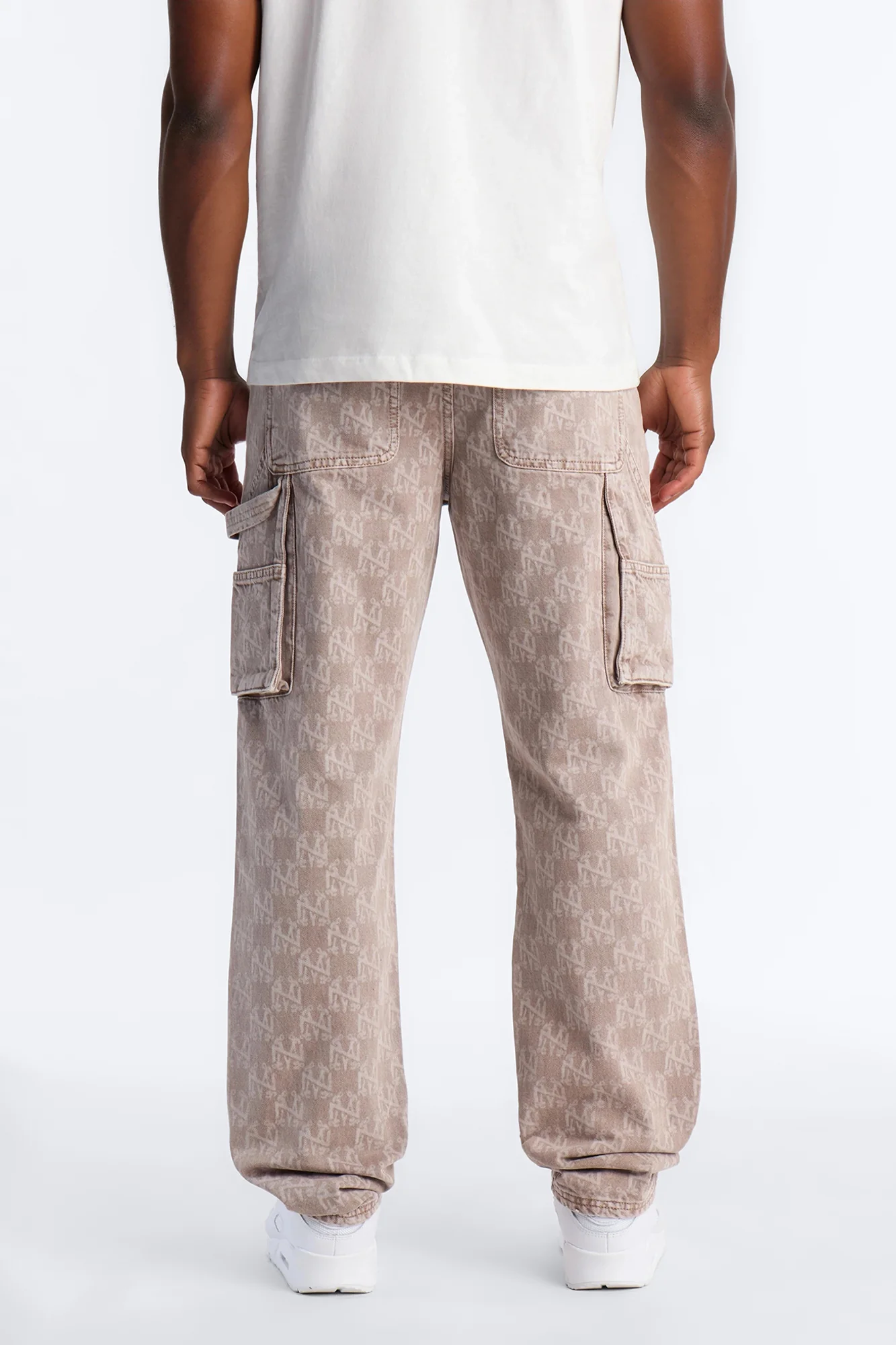 Straight Break Wide Monogram Distressed Jean - Khaki - Image 4