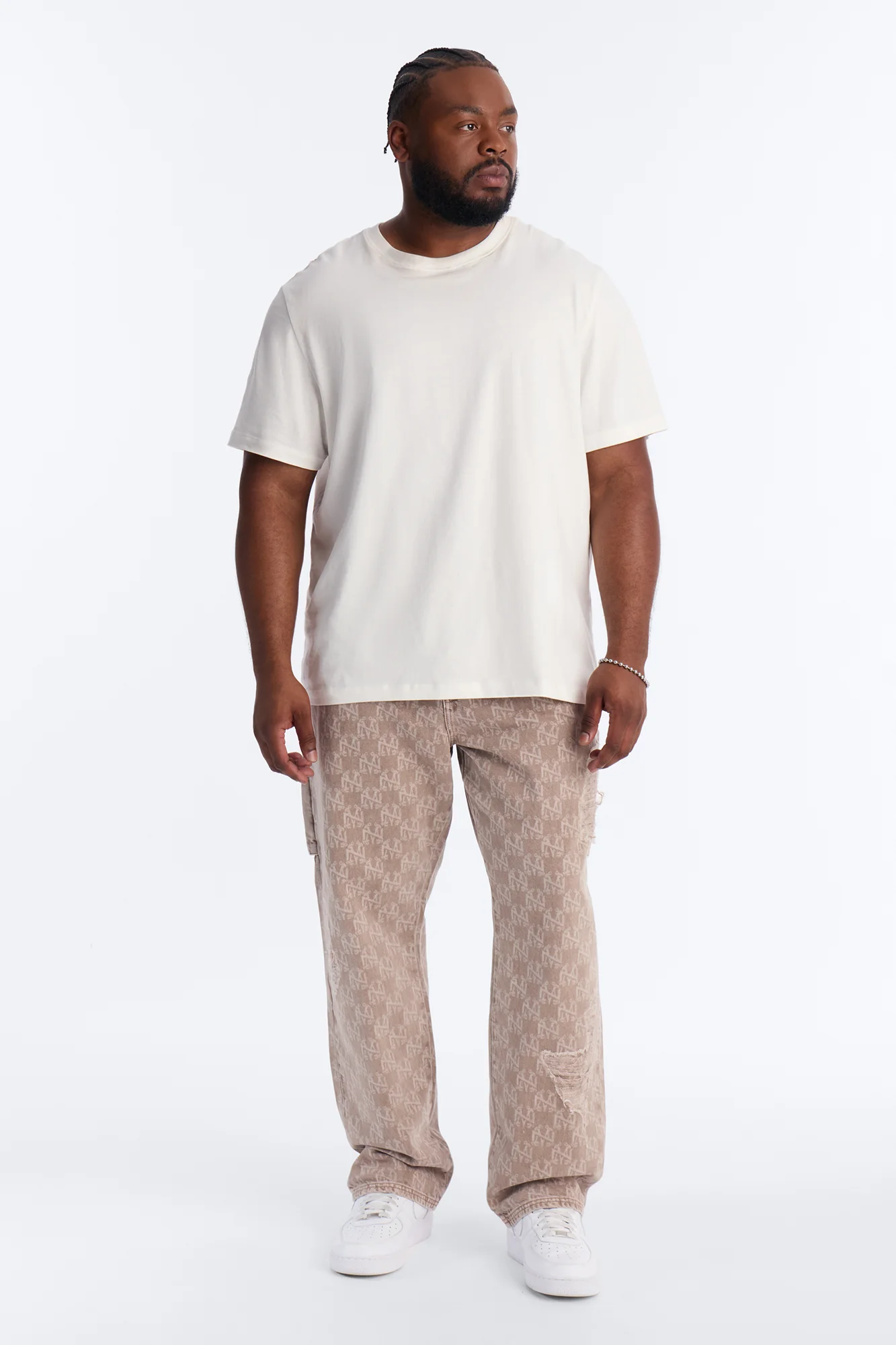 Straight Break Wide Monogram Distressed Jean - Khaki - Image 6