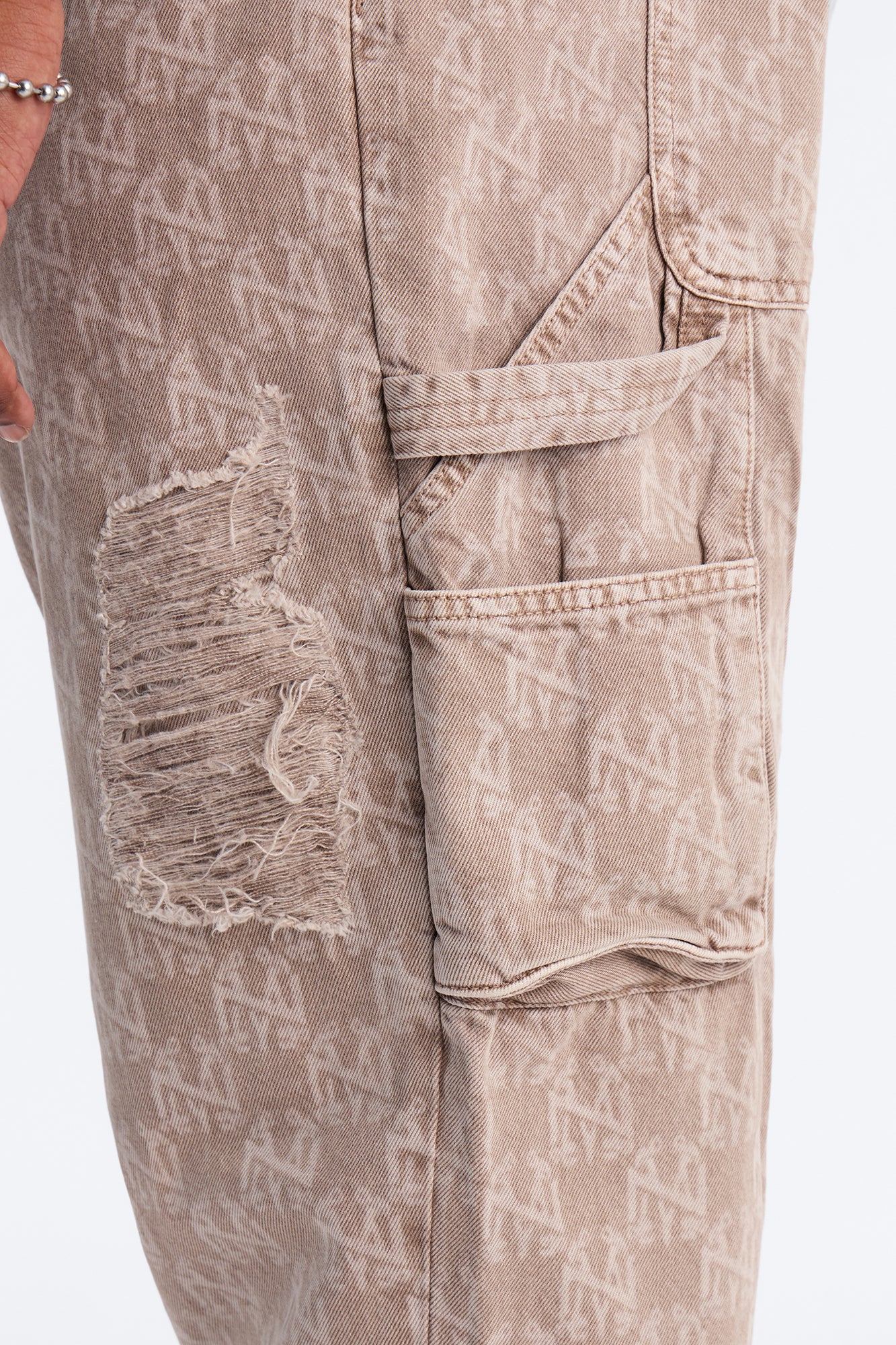Straight Break Wide Monogram Distressed Jean - Khaki - Image 8