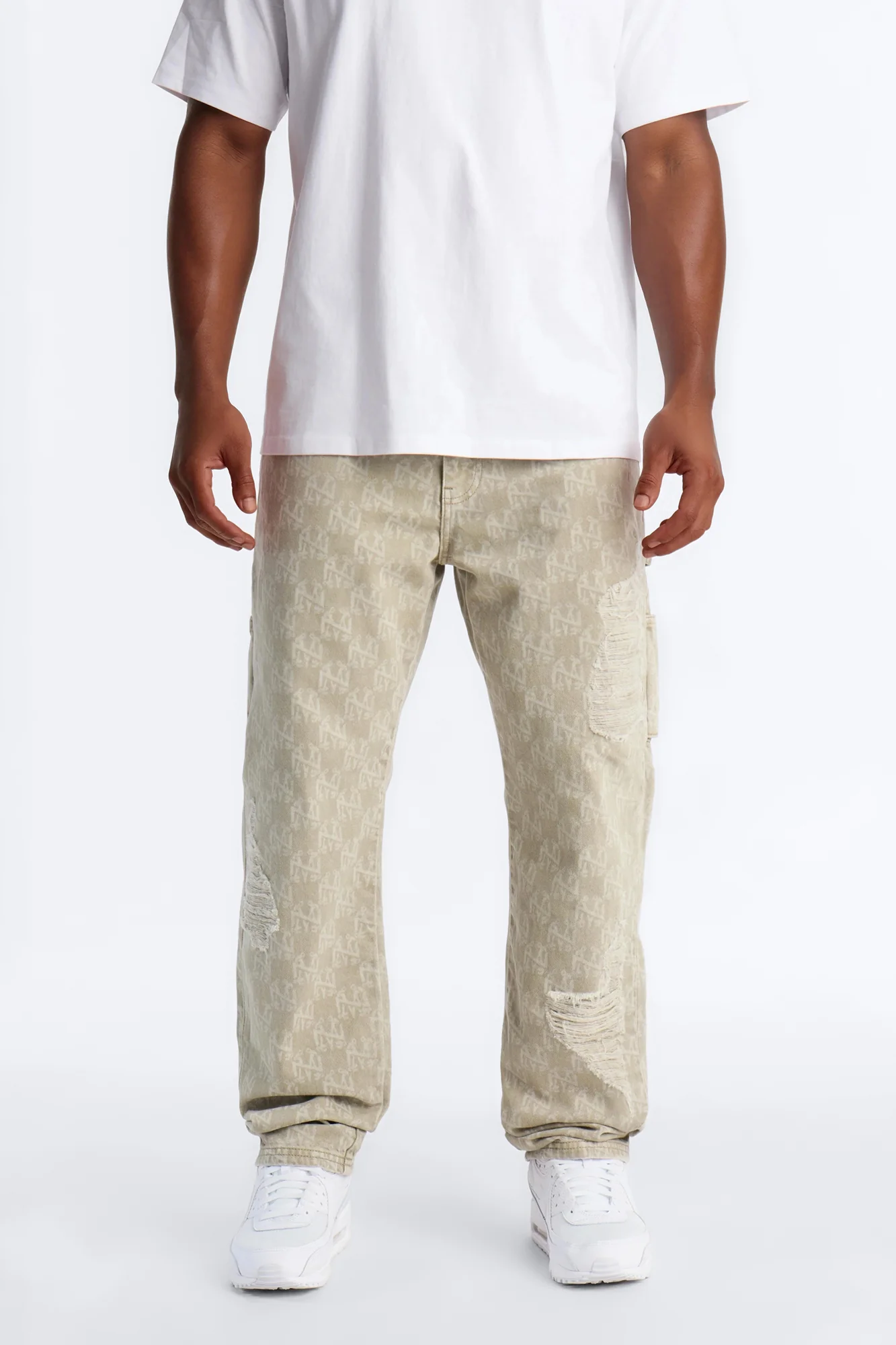Straight Break Wide Monogram Distressed Jean - Sage