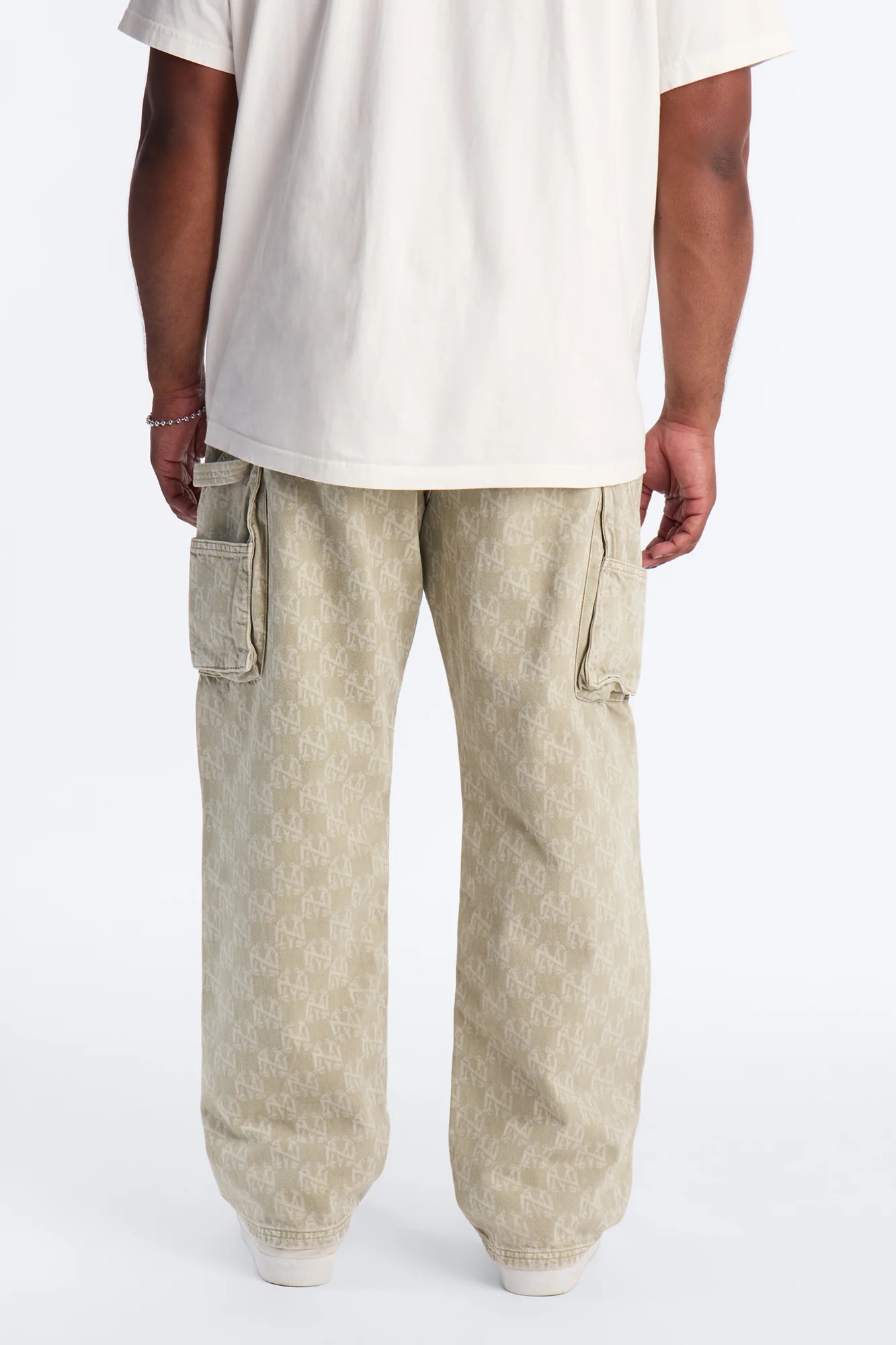 Straight Break Wide Monogram Distressed Jean - Sage - Image 11