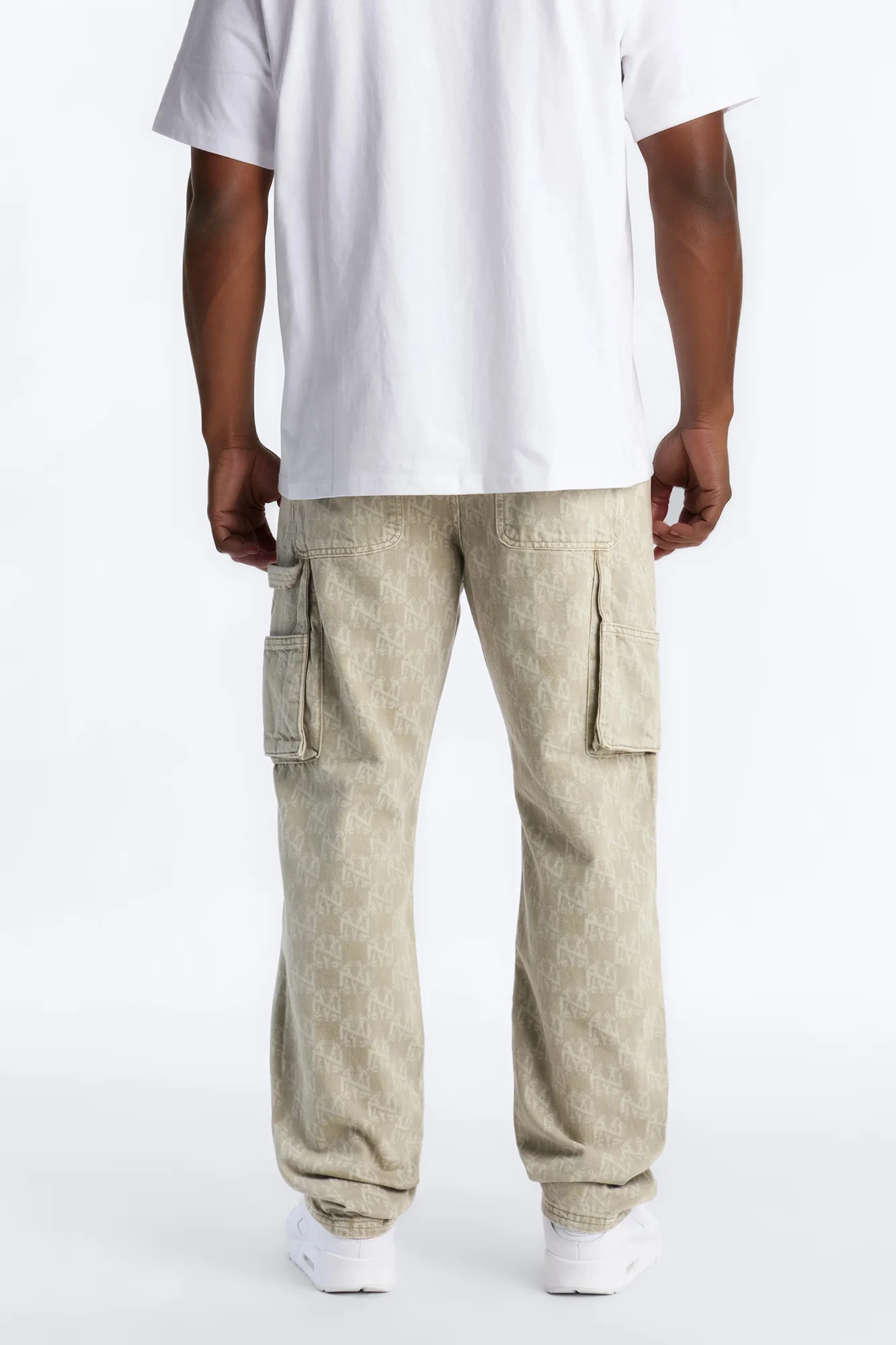 Straight Break Wide Monogram Distressed Jean - Sage - Image 4