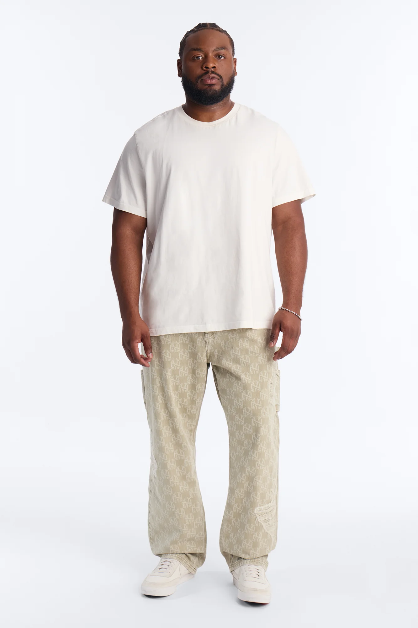 Straight Break Wide Monogram Distressed Jean - Sage - Image 6