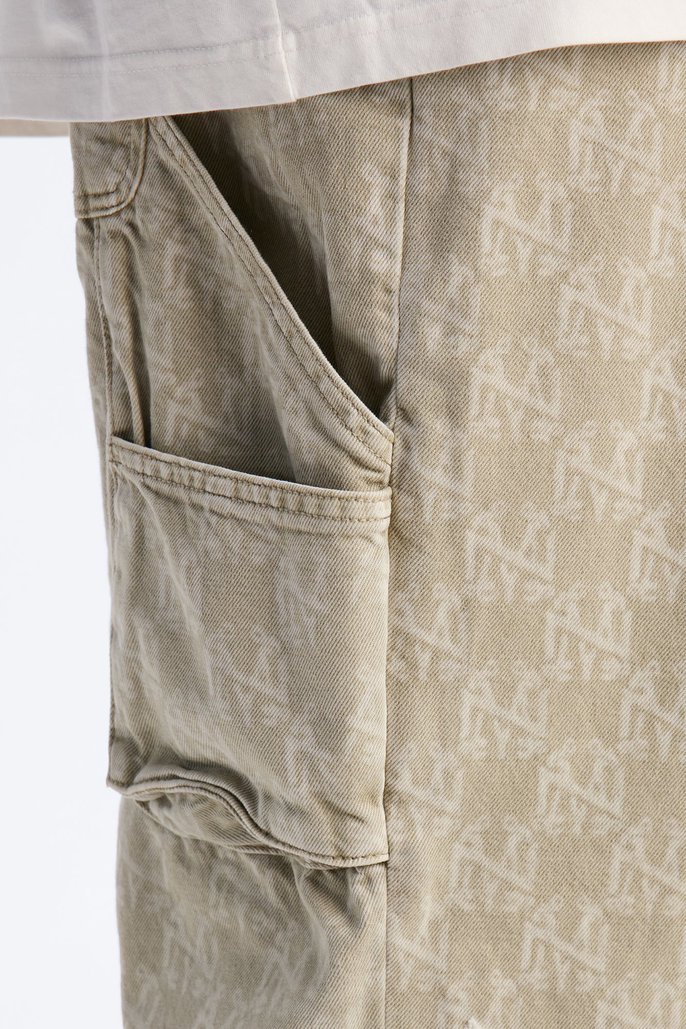 Straight Break Wide Monogram Distressed Jean - Sage - Image 8