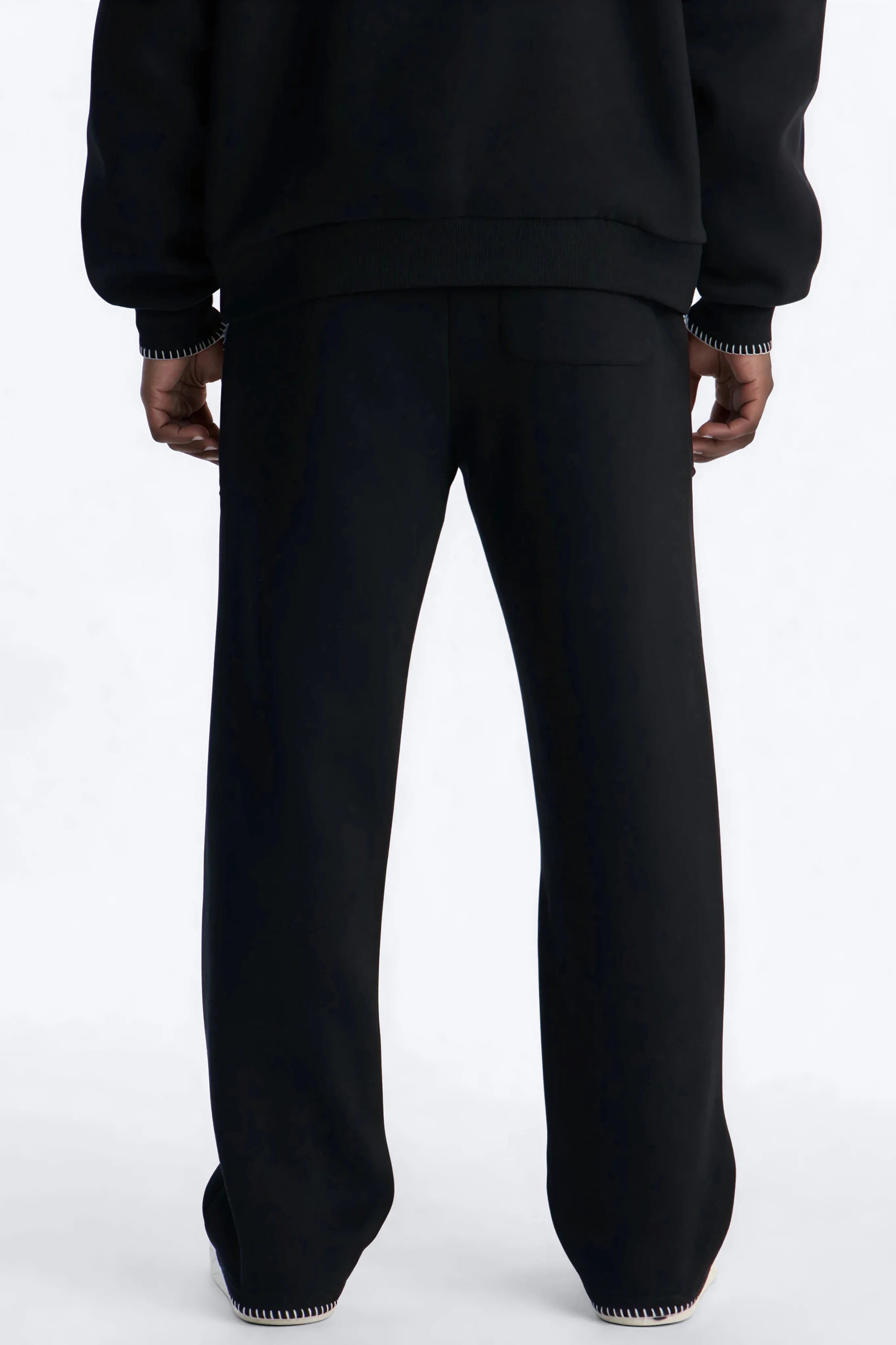 Straight Contrast Blanket Stitch Sweatpants - Black - Image 3