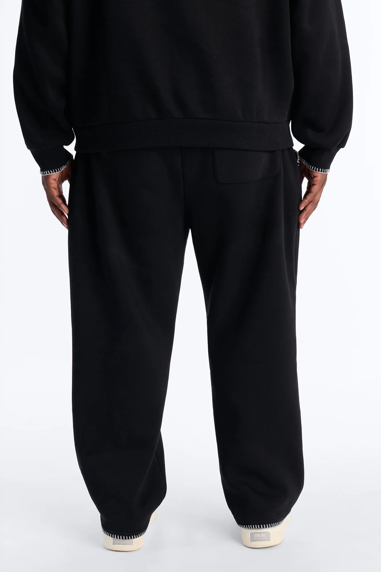 Straight Contrast Blanket Stitch Sweatpants - Black - Image 8