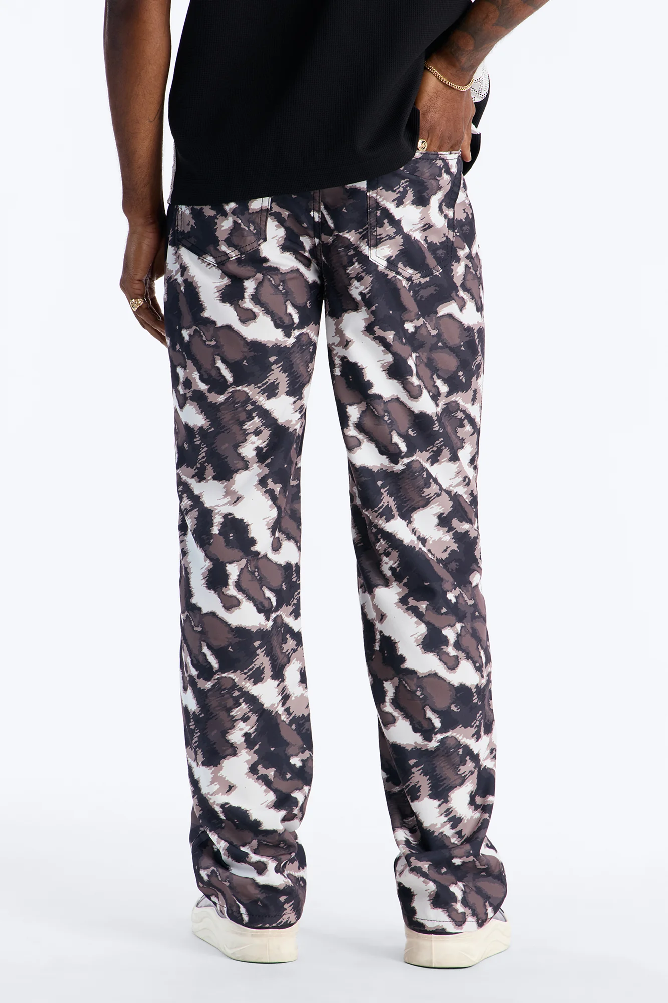 Straight Distorted Print Pant - Black - Image 4