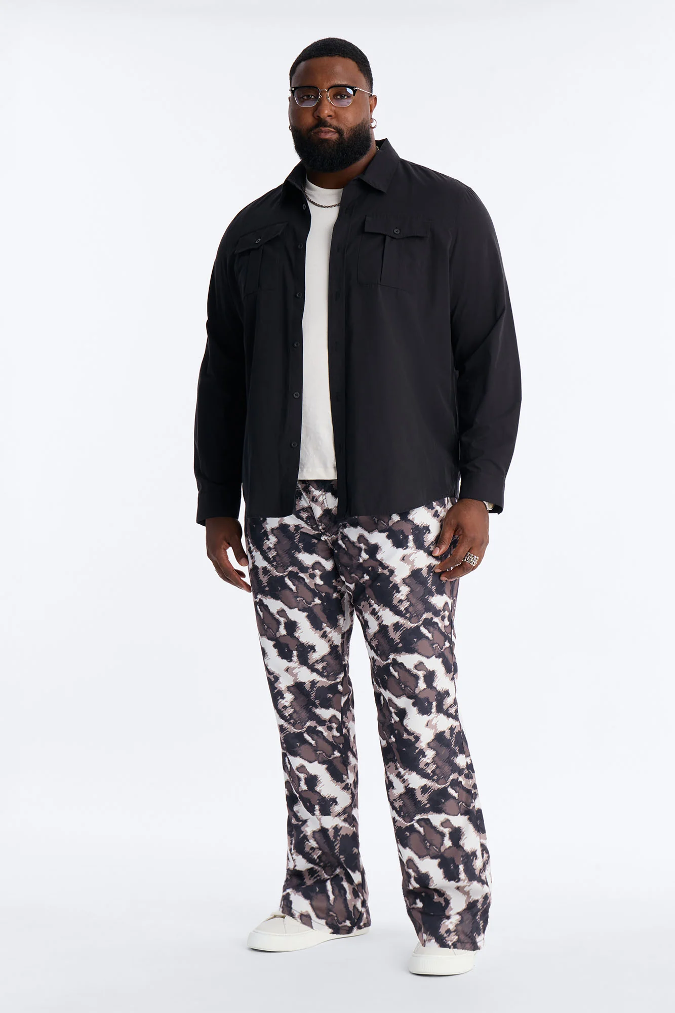 Straight Distorted Print Pant - Black - Image 6