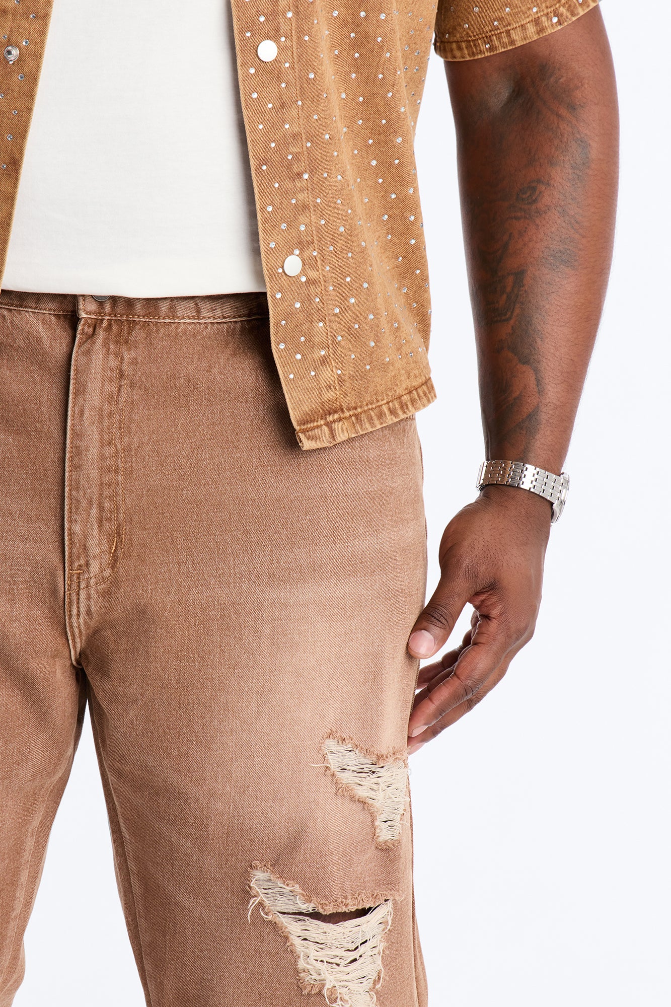 Straight Down The Street Ripped Jeans - Dark Brown - Image 8
