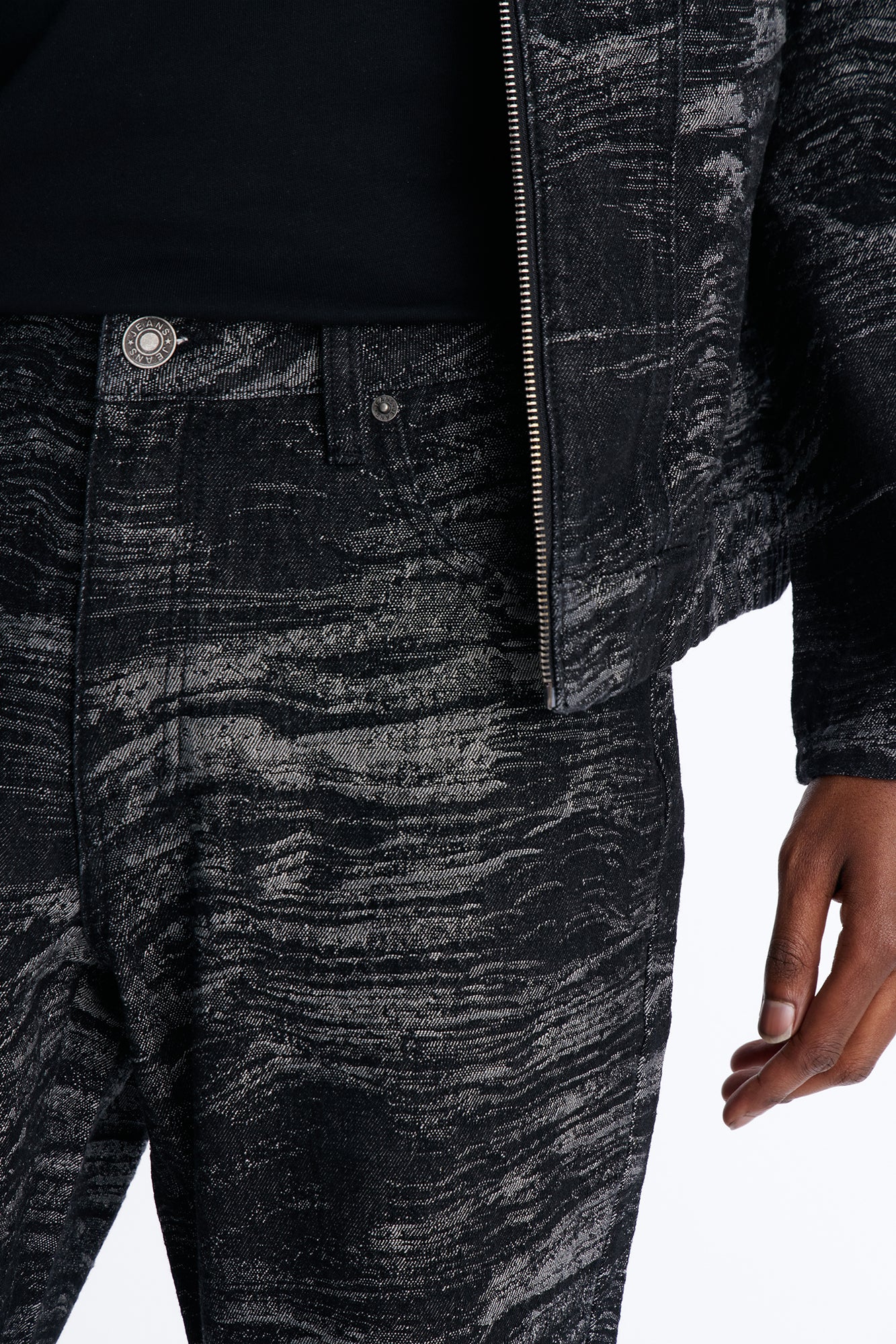 Straight Flare Jacquard Waves Jean - Black Wash - Image 3