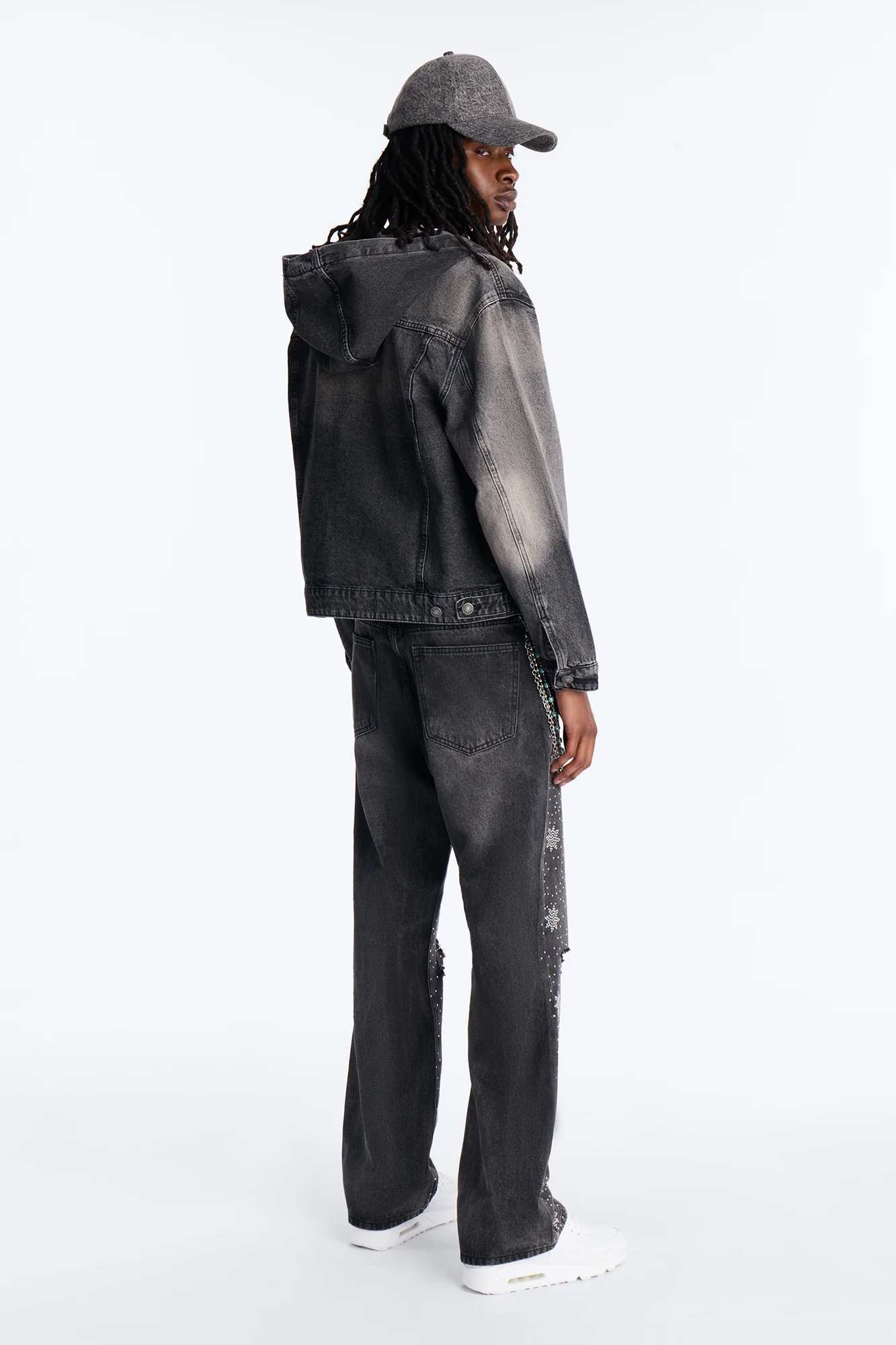 Straight Flare Static Drip Jeweled Jean - Black Wash - Image 5