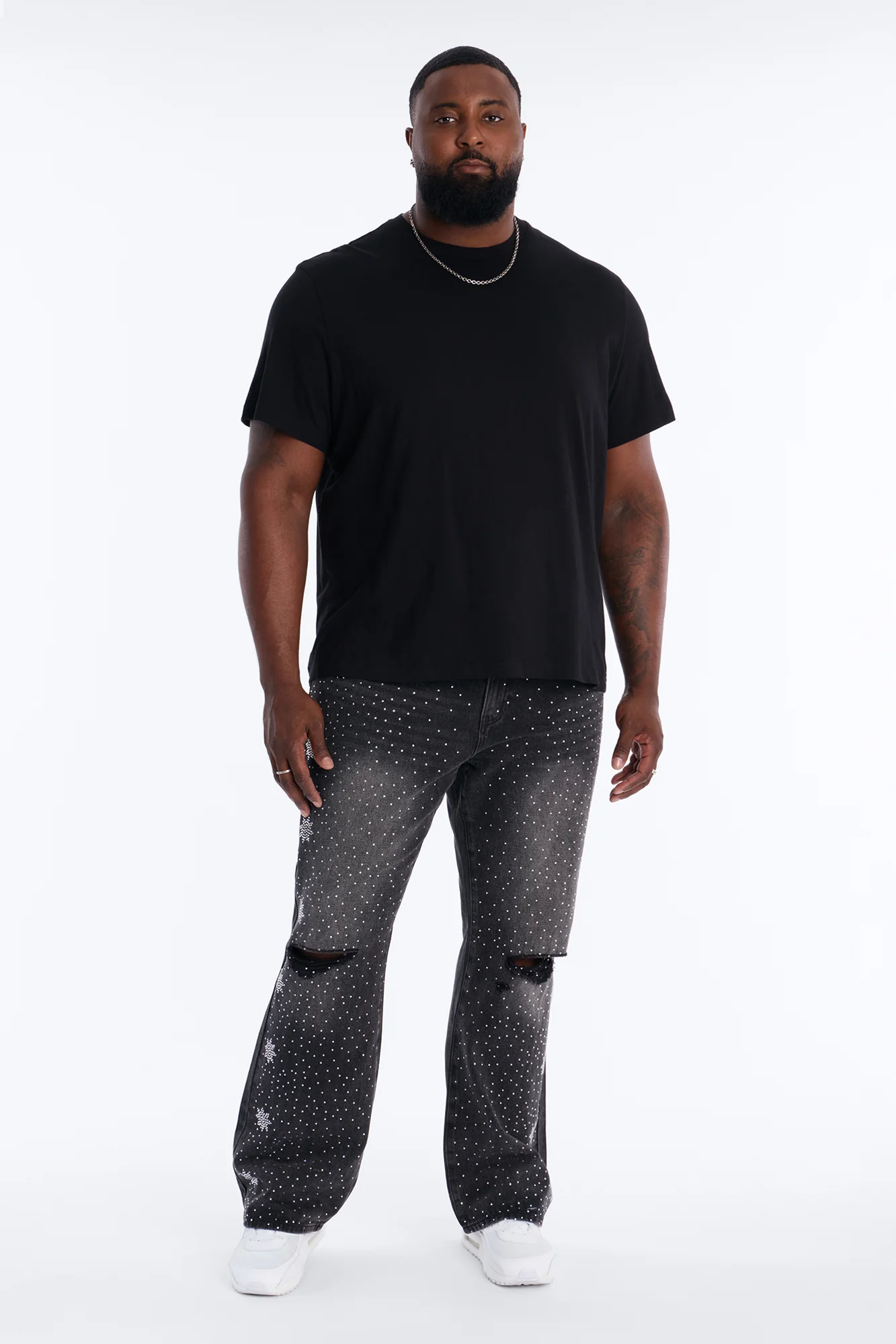 Straight Flare Static Drip Jeweled Jean - Black Wash - Image 7