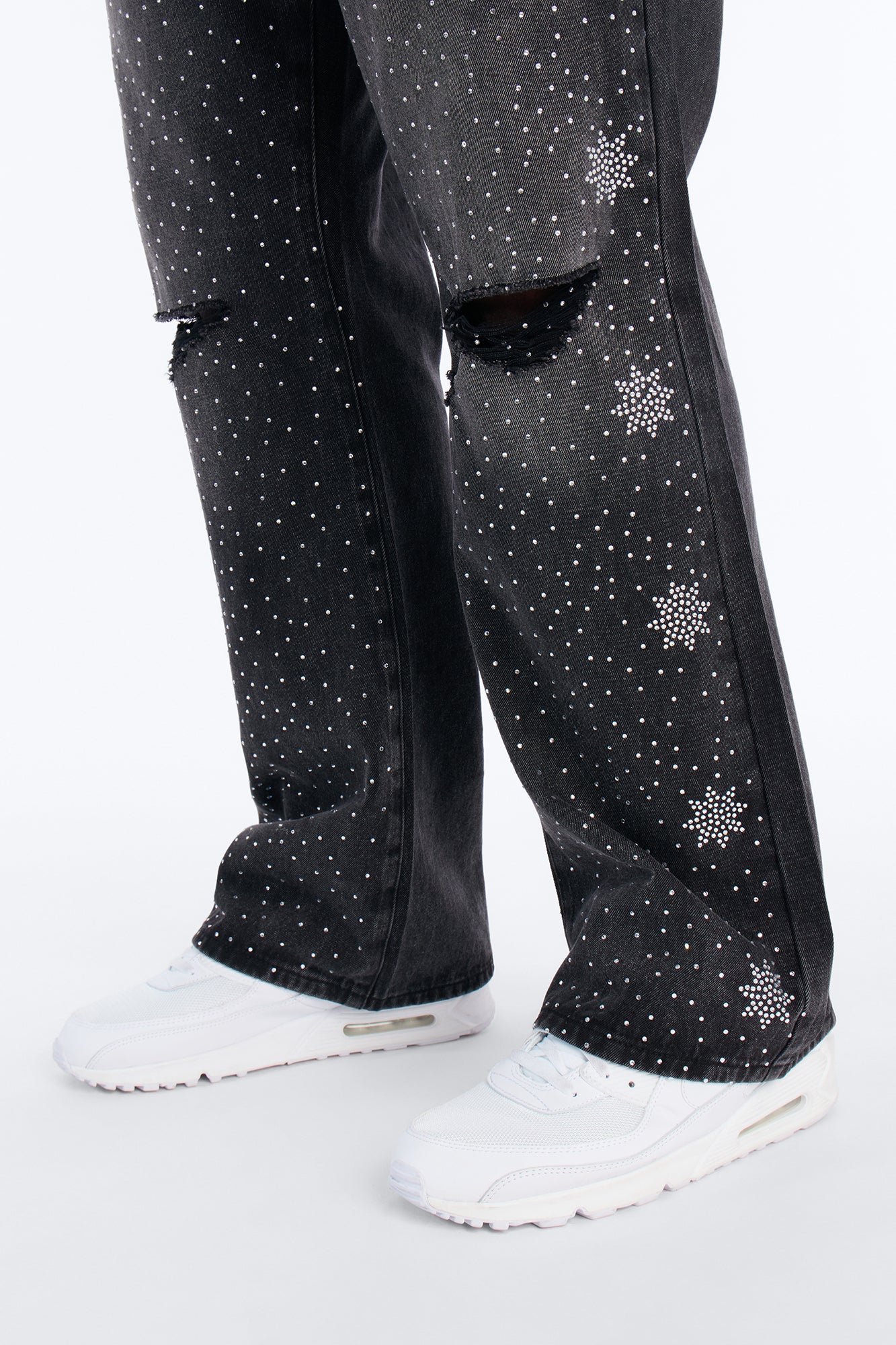 Straight Flare Static Drip Jeweled Jean - Black Wash - Image 9