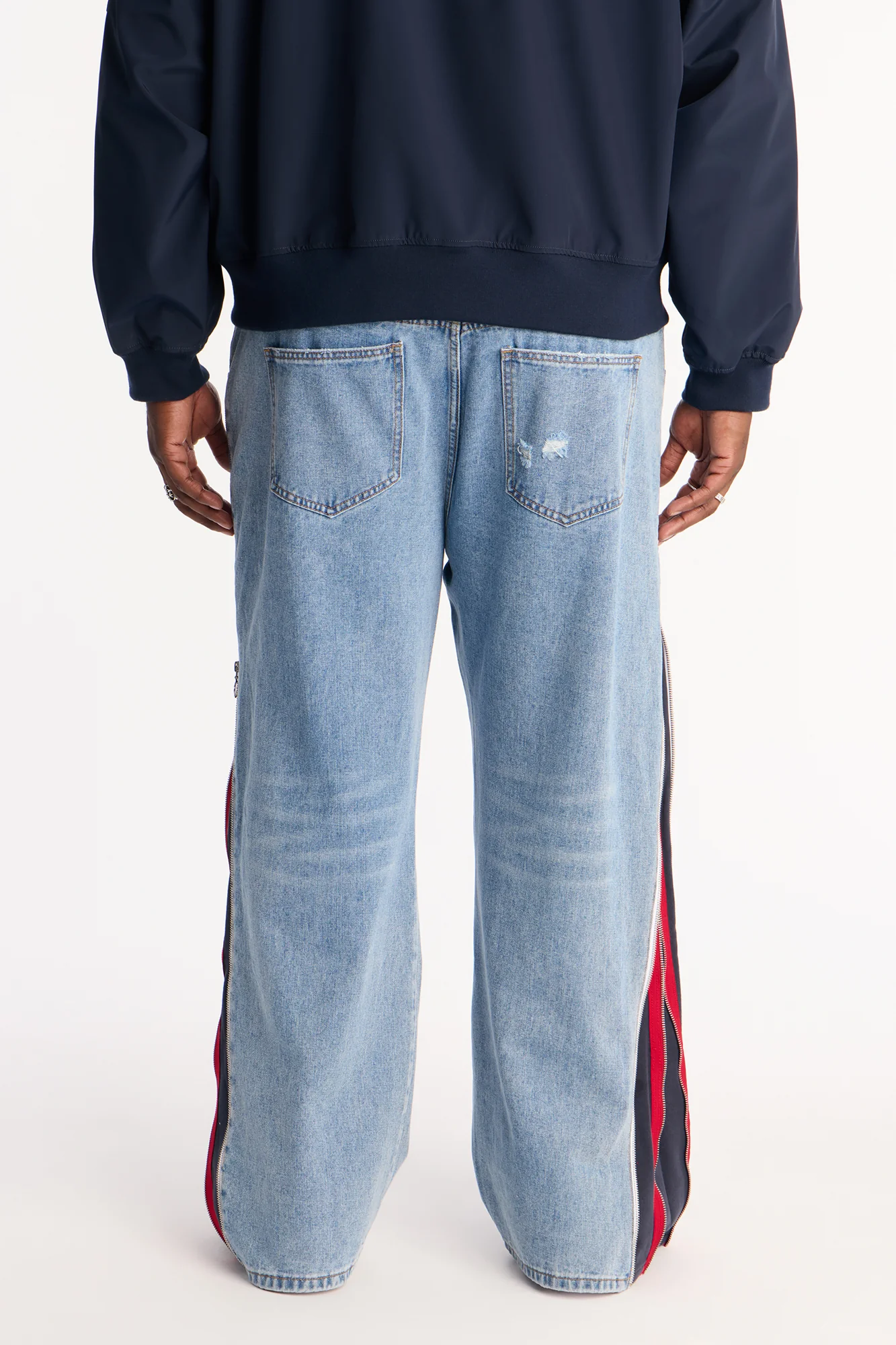 Straight Off Track Terry Zip Jean - Light Wash - Image 10