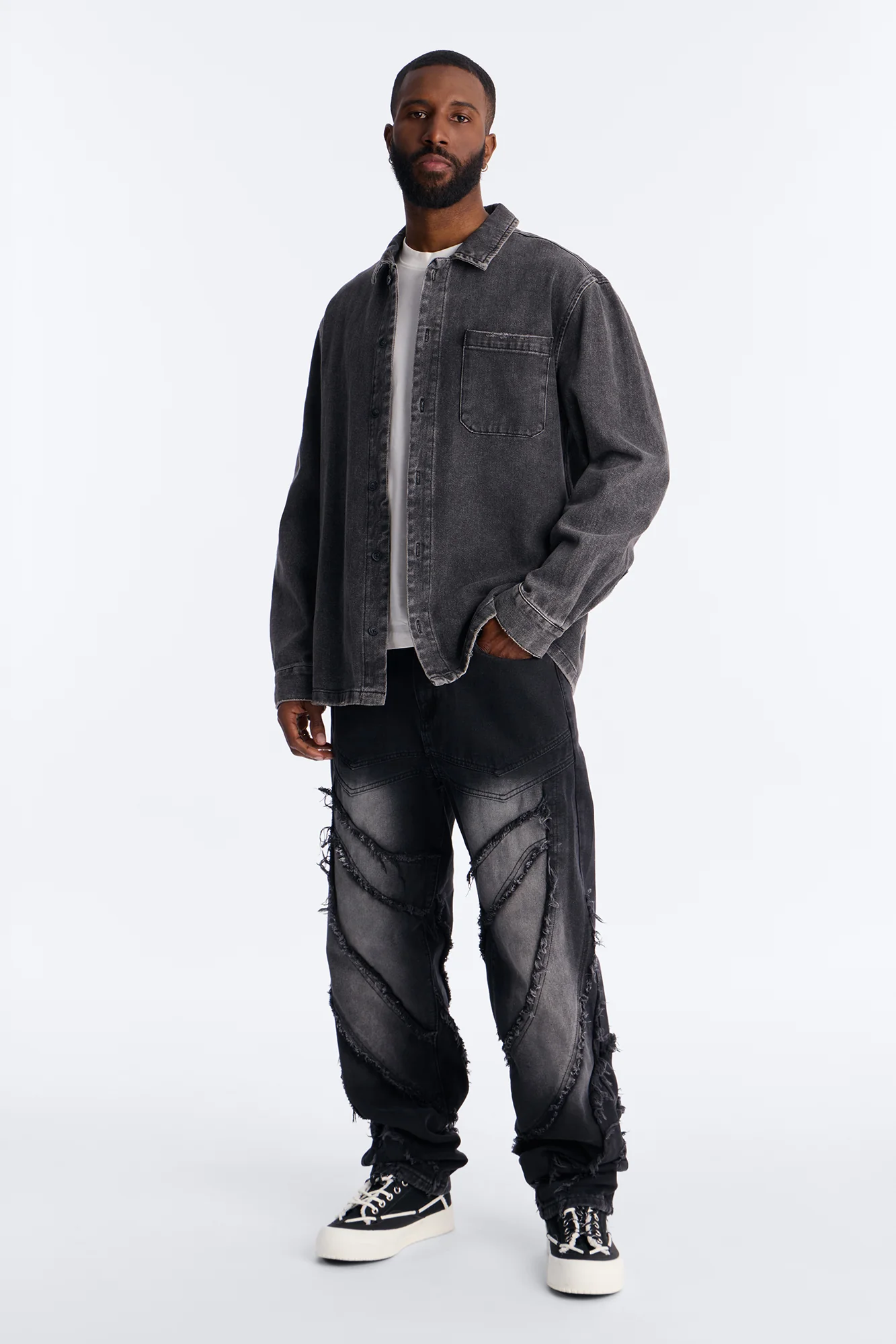 Straight Street Fray Jeans - Black Wash - Image 2