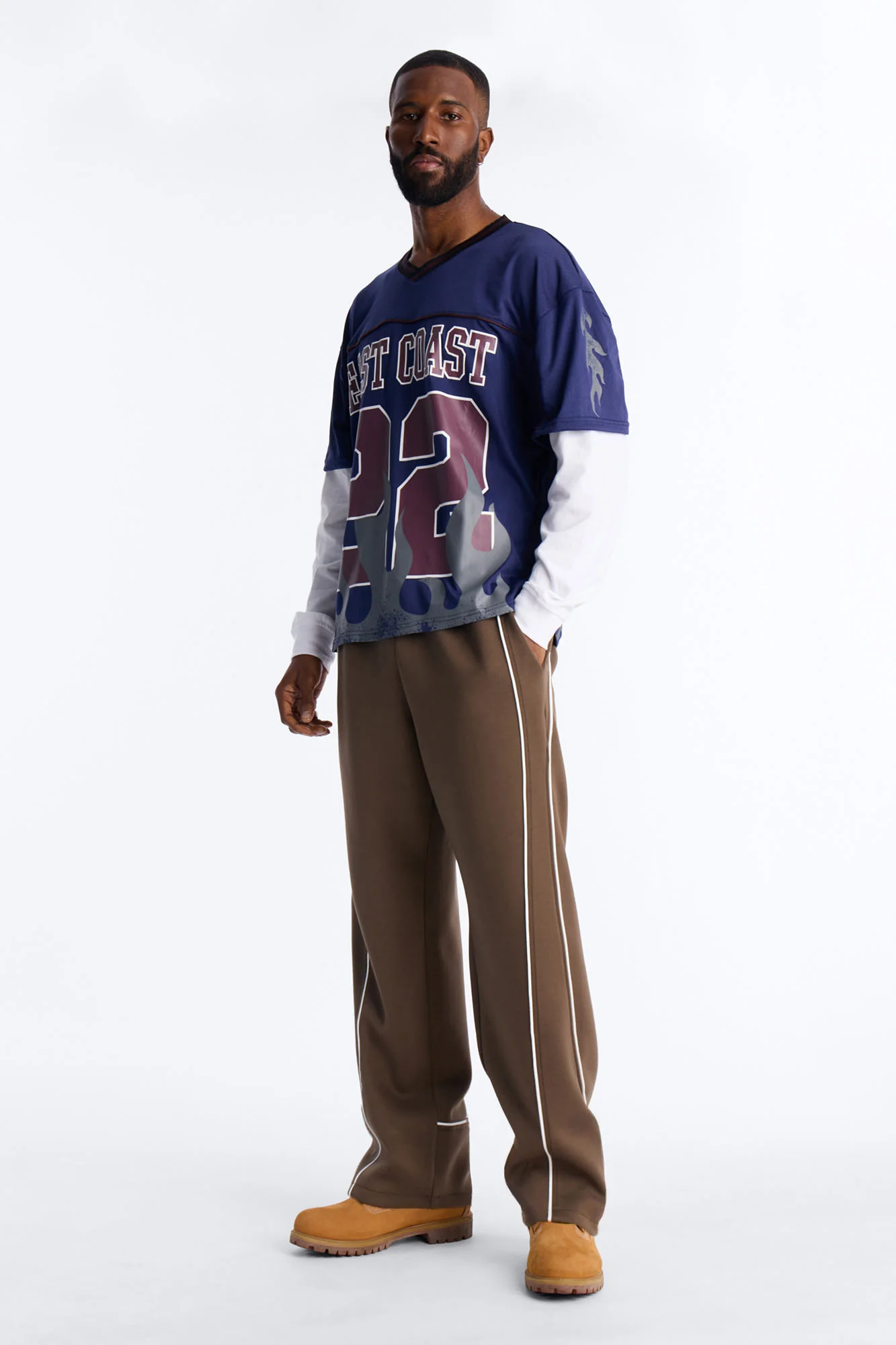 Straight Structured Fleece Piped Pant - Brown - Image 2