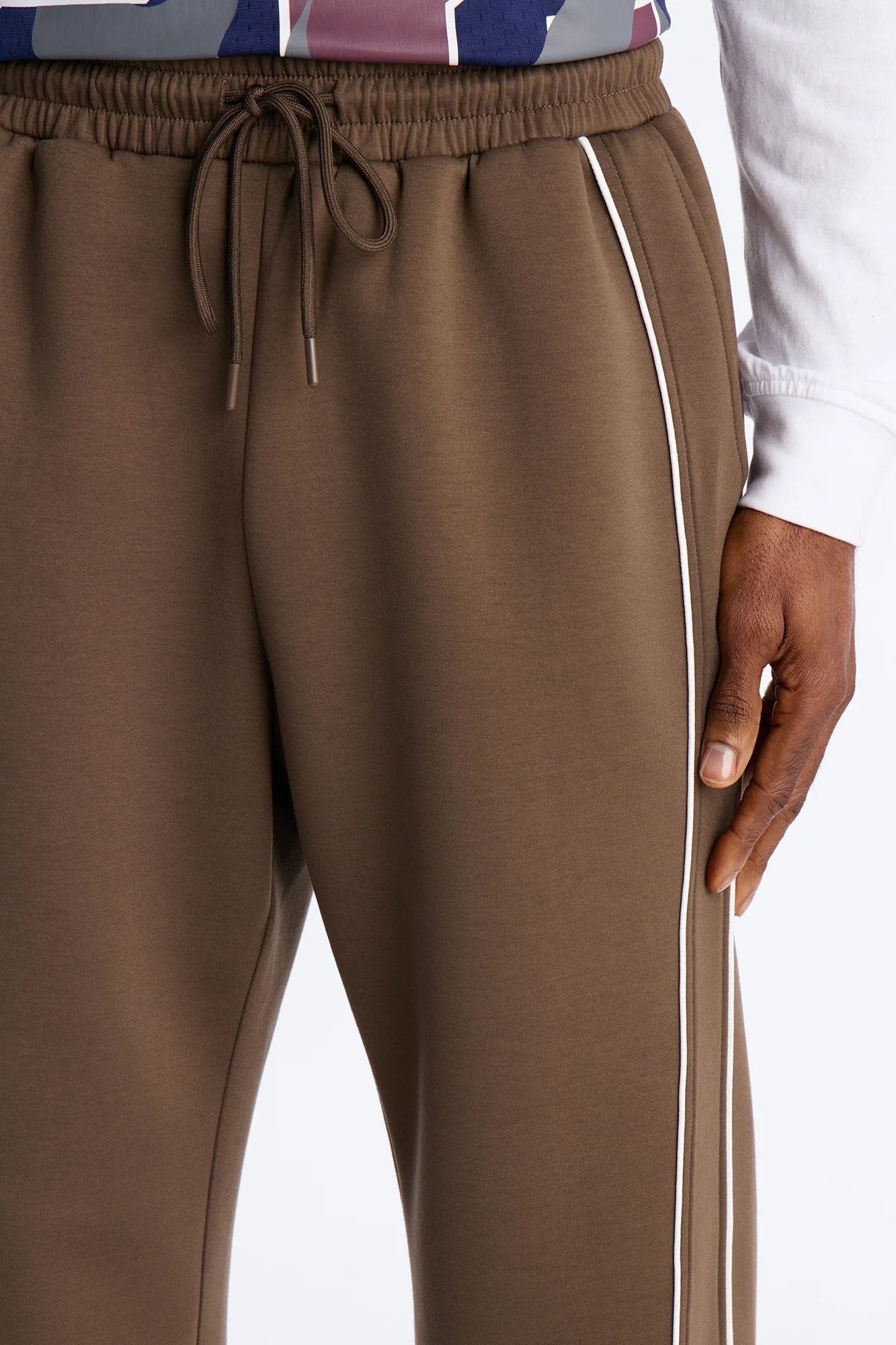 Straight Structured Fleece Piped Pant - Brown - Image 3