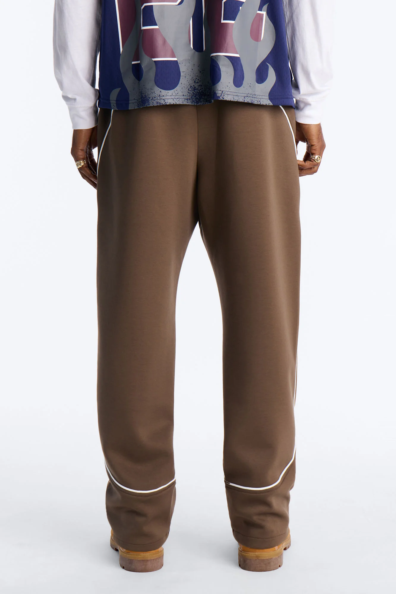 Straight Structured Fleece Piped Pant - Brown - Image 4