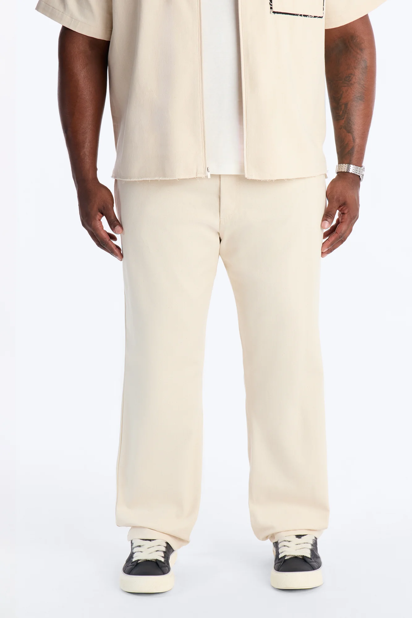 Straight Textured Paradise Thread Pant - Cream - Image 6