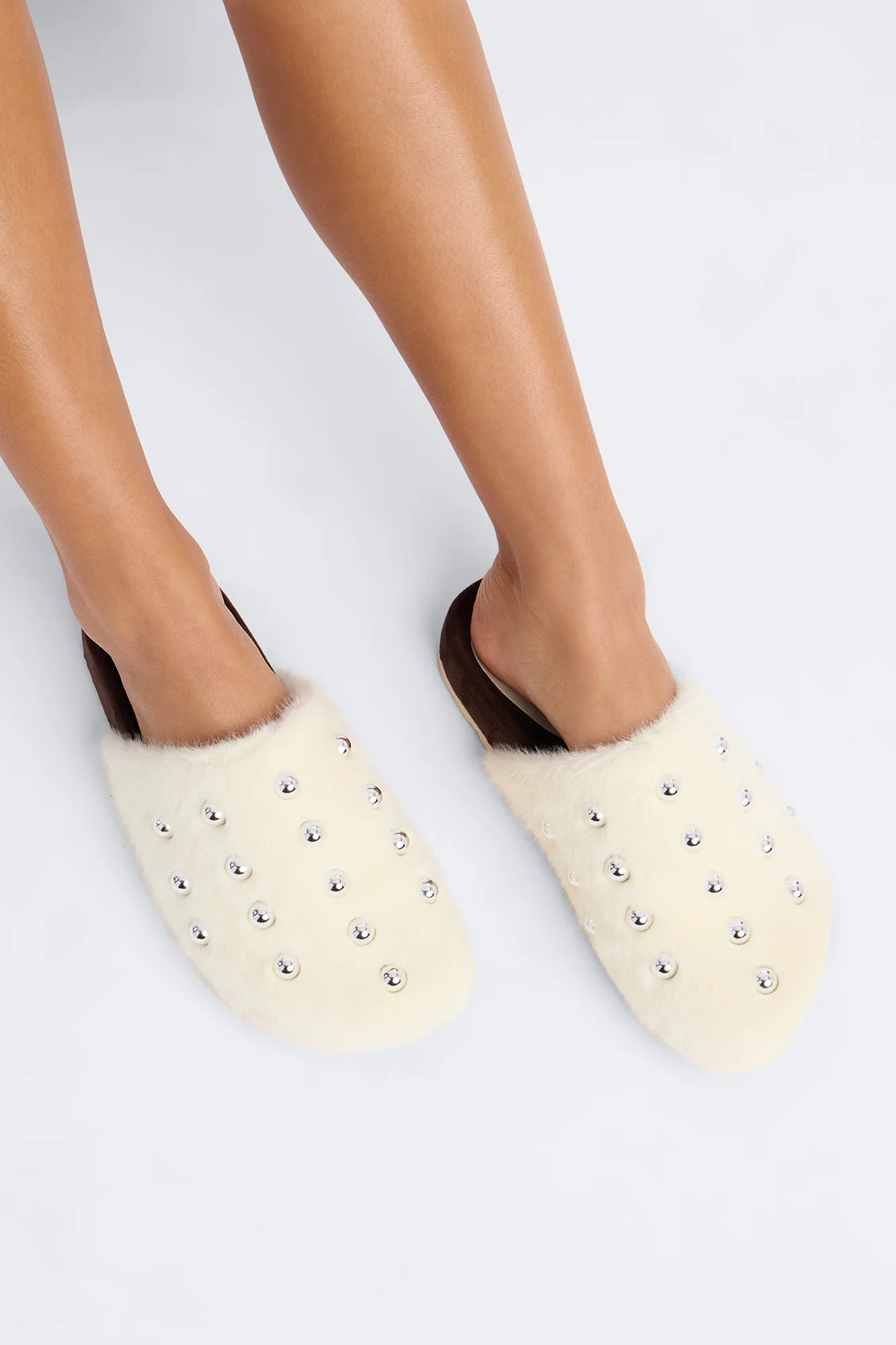 Strands Studded Sherpa Flats - White - Image 4